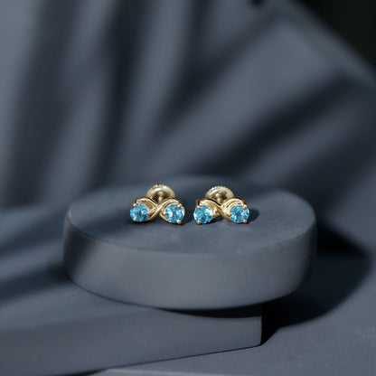 Real Aquamarine Infinity Stud Earrings