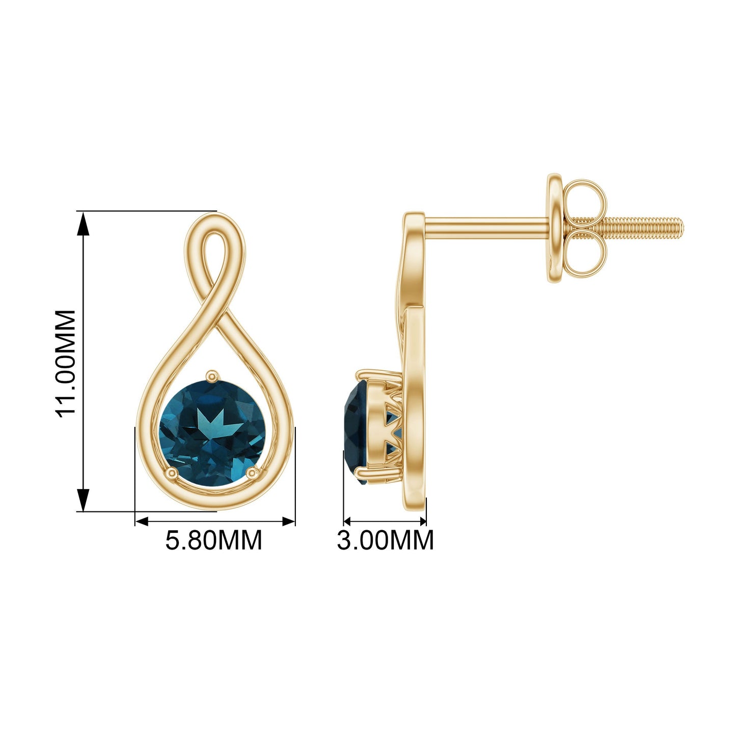 1.2 Carat London Blue Topaz Solitaire Infinity Stud Earrings