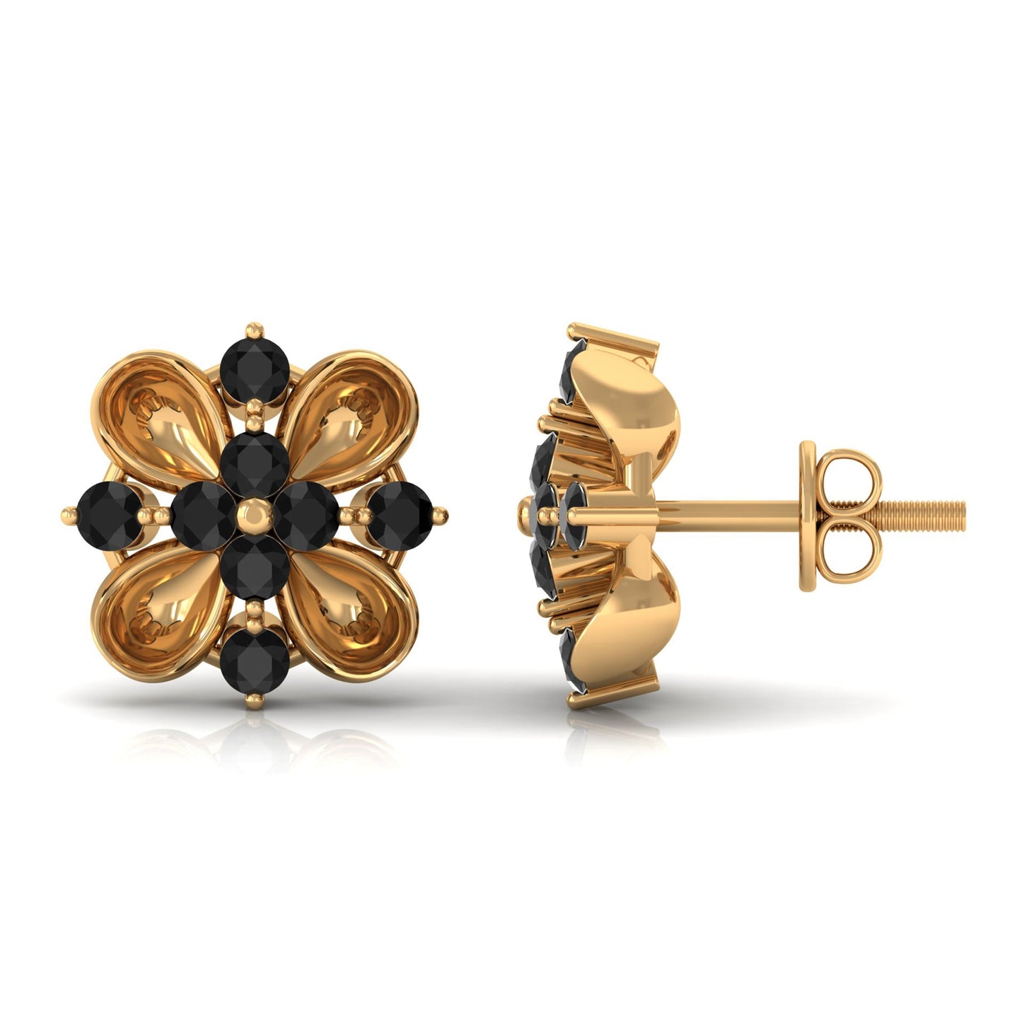 Lab Grown Black Diamond Flower Stud Earrings for Women