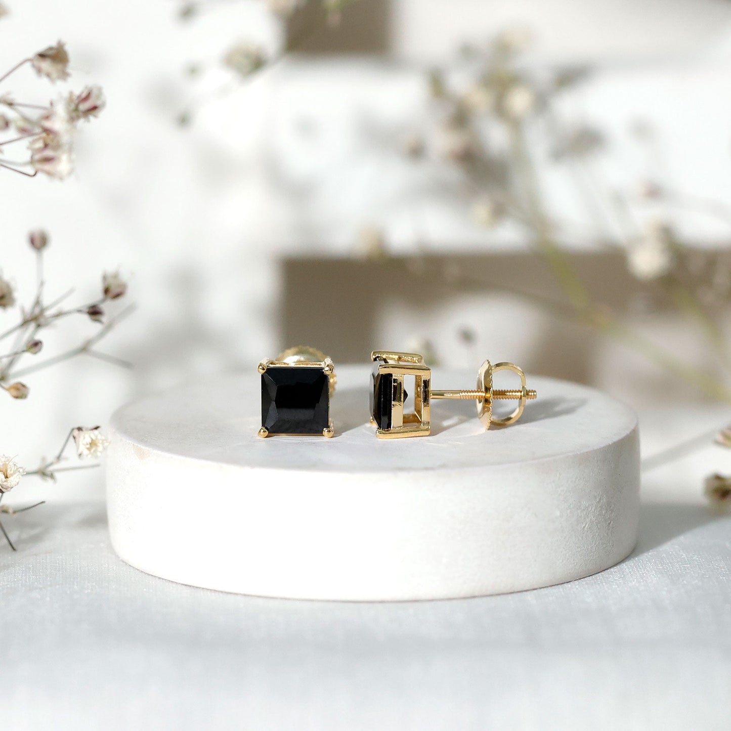 Princess Cut Lab Grown Black Diamond Solitaire Stud Earrings