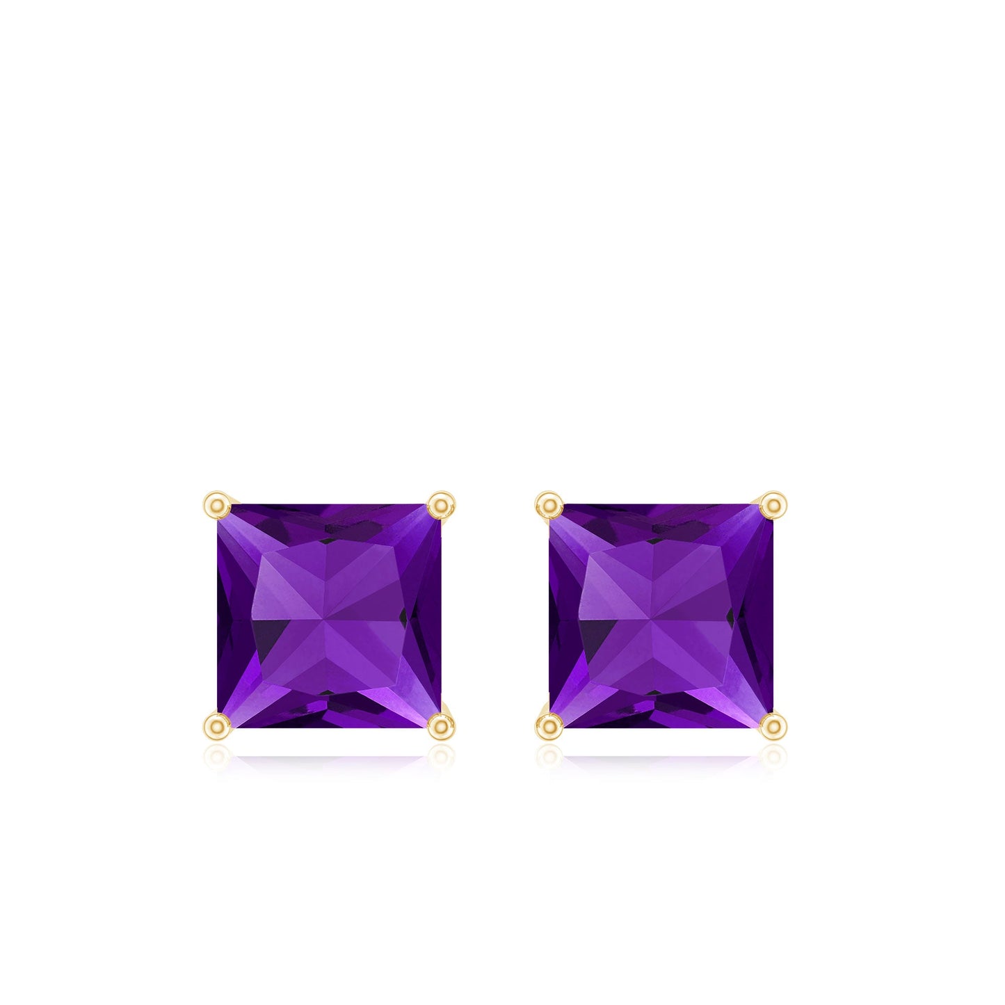 Natural Amethyst Princess Cut Earrings with Screw Back