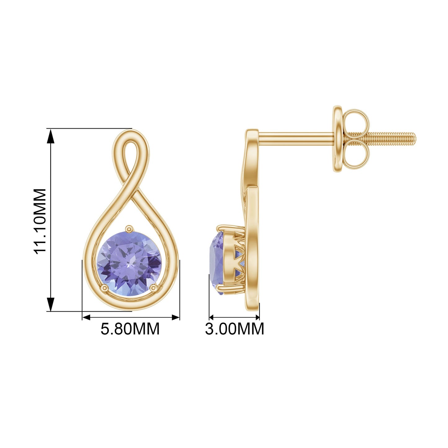 1 Carat Round Shape Tanzanite Infinity Stud Earrings for Women