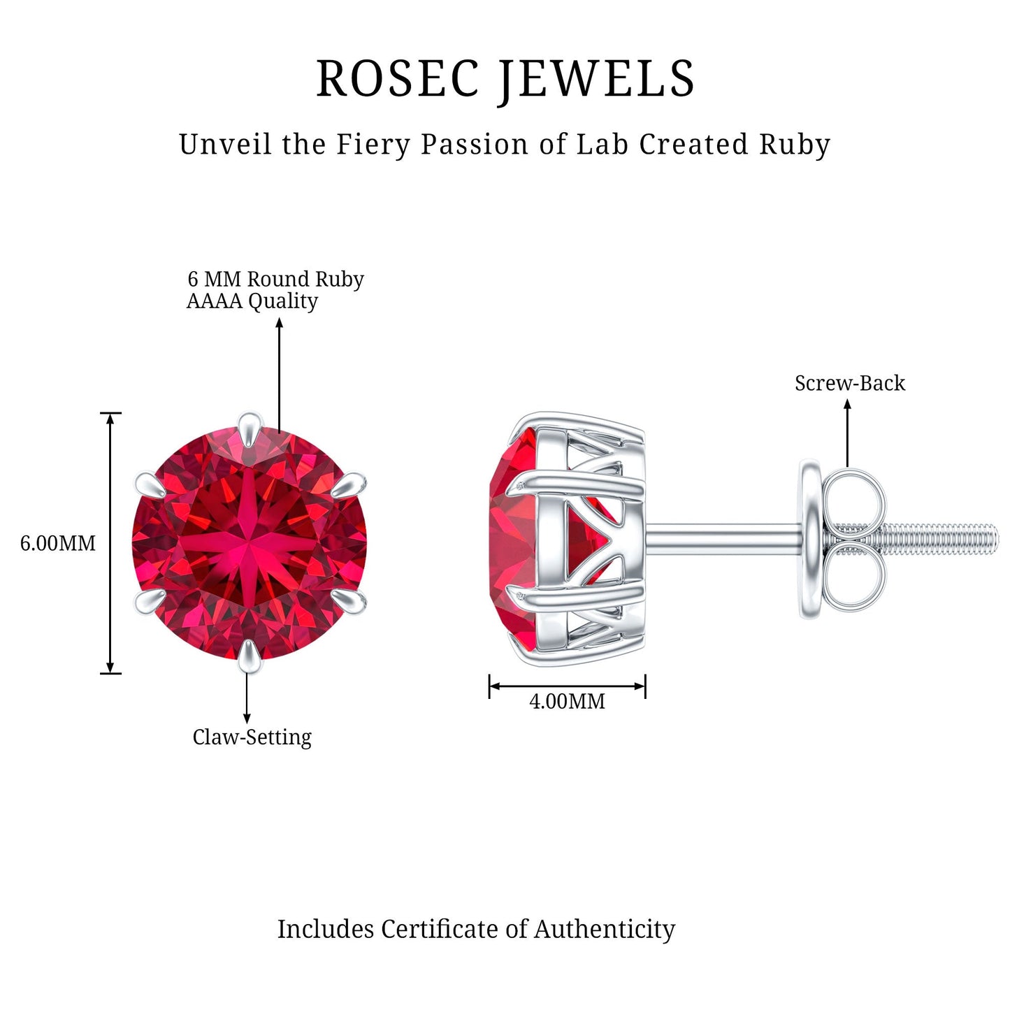 2.7 Carat Round Cut Solitaire Lab Created Ruby Stud Earrings
