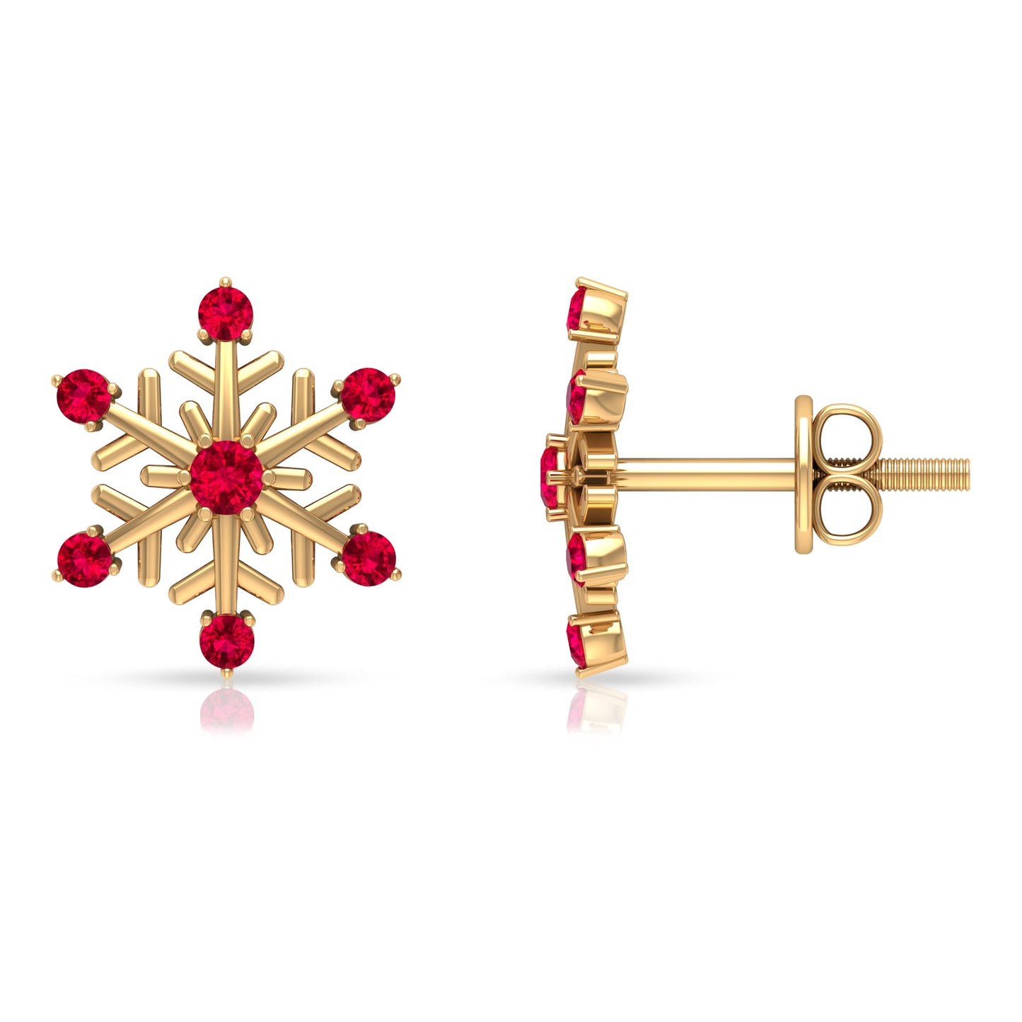 Natural Ruby Flower Stud Earrings for Women