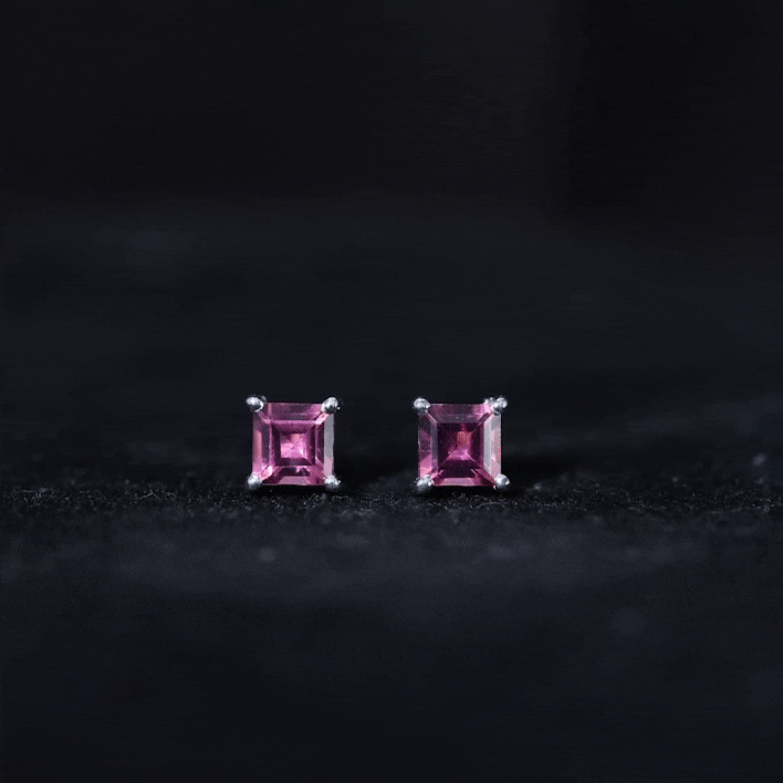 2 Carat Princess Cut Pink Tourmaline Stud Earrings with Screw Back