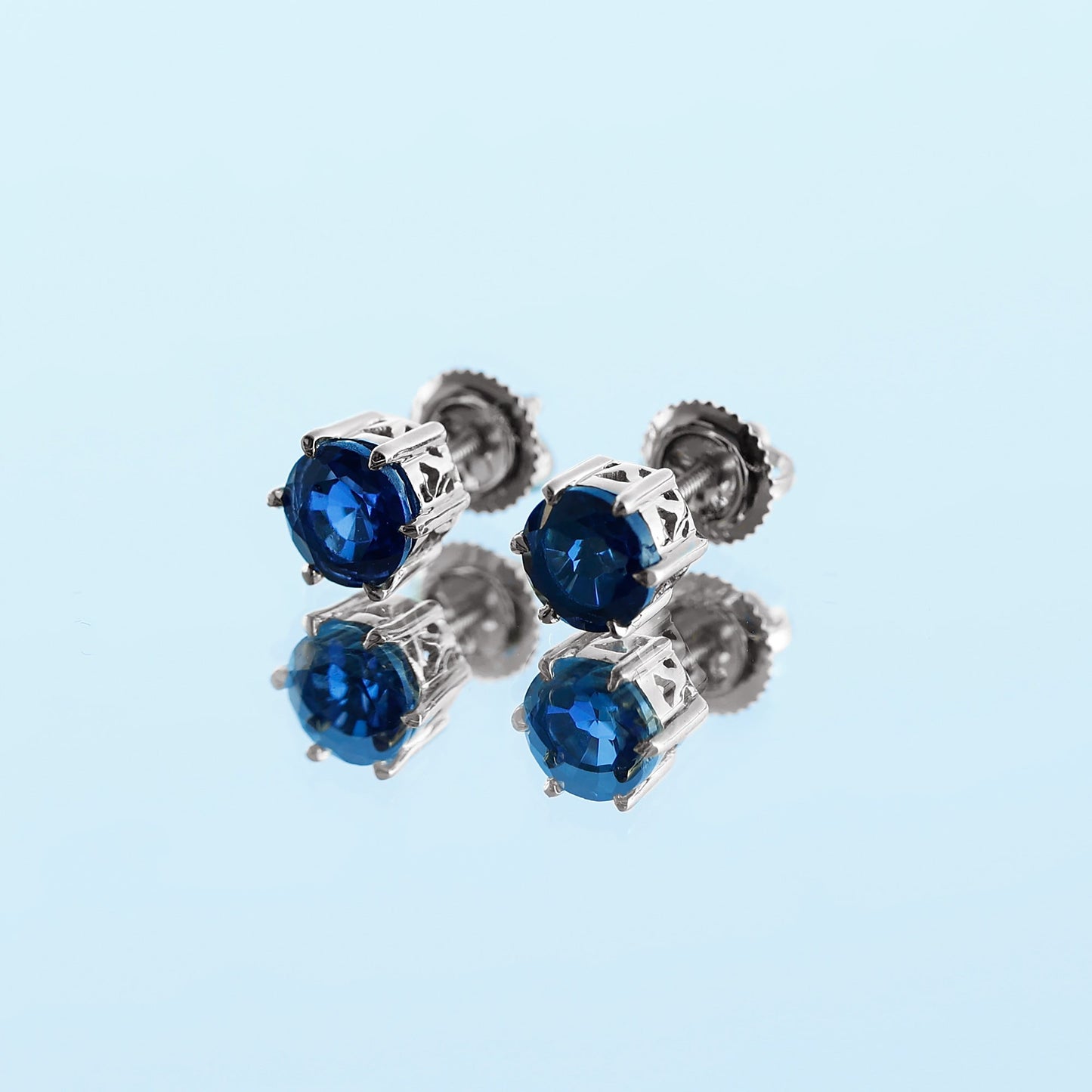 2 CT Lab Created Blue Sapphire Stud Earrings in 6 Prong Setting