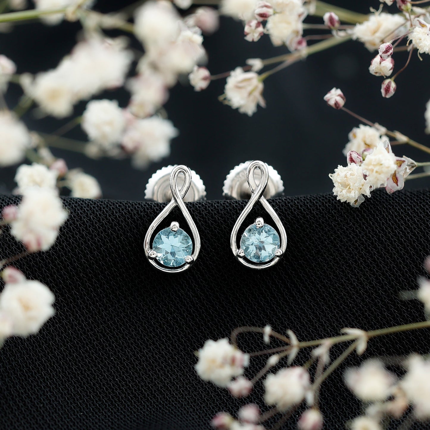 Genuine 0.5 Carat Aquamarine Infinity Stud Earrings