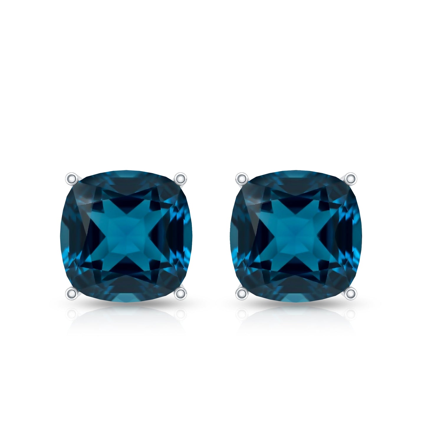 5.6 Carat Cushion Cut London Blue Topaz Stud Earrings