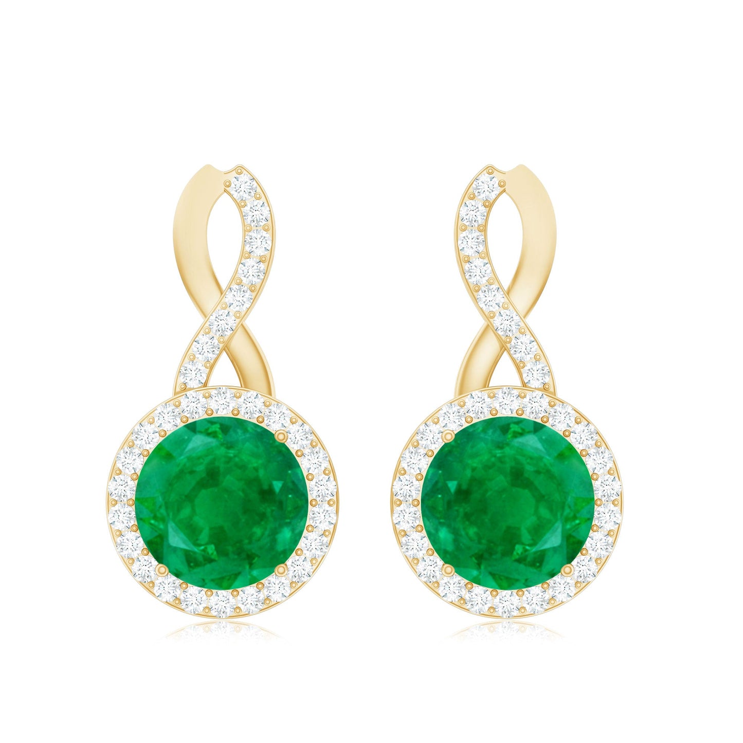 Genuine Emerald and Diamond Infinity Stud Earrings