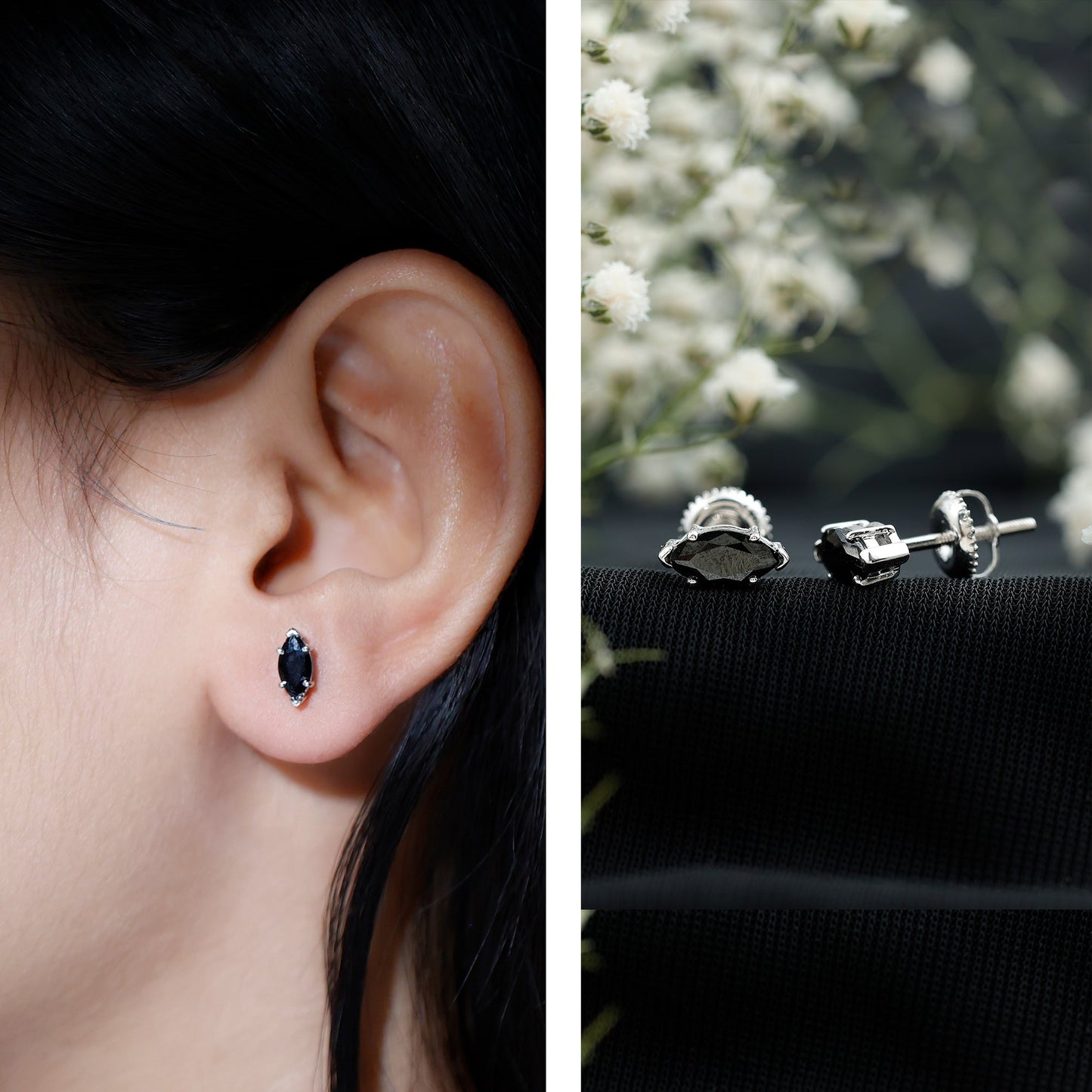 1.4 CT Marquise Black Spinel Solitaire Stud Earrings