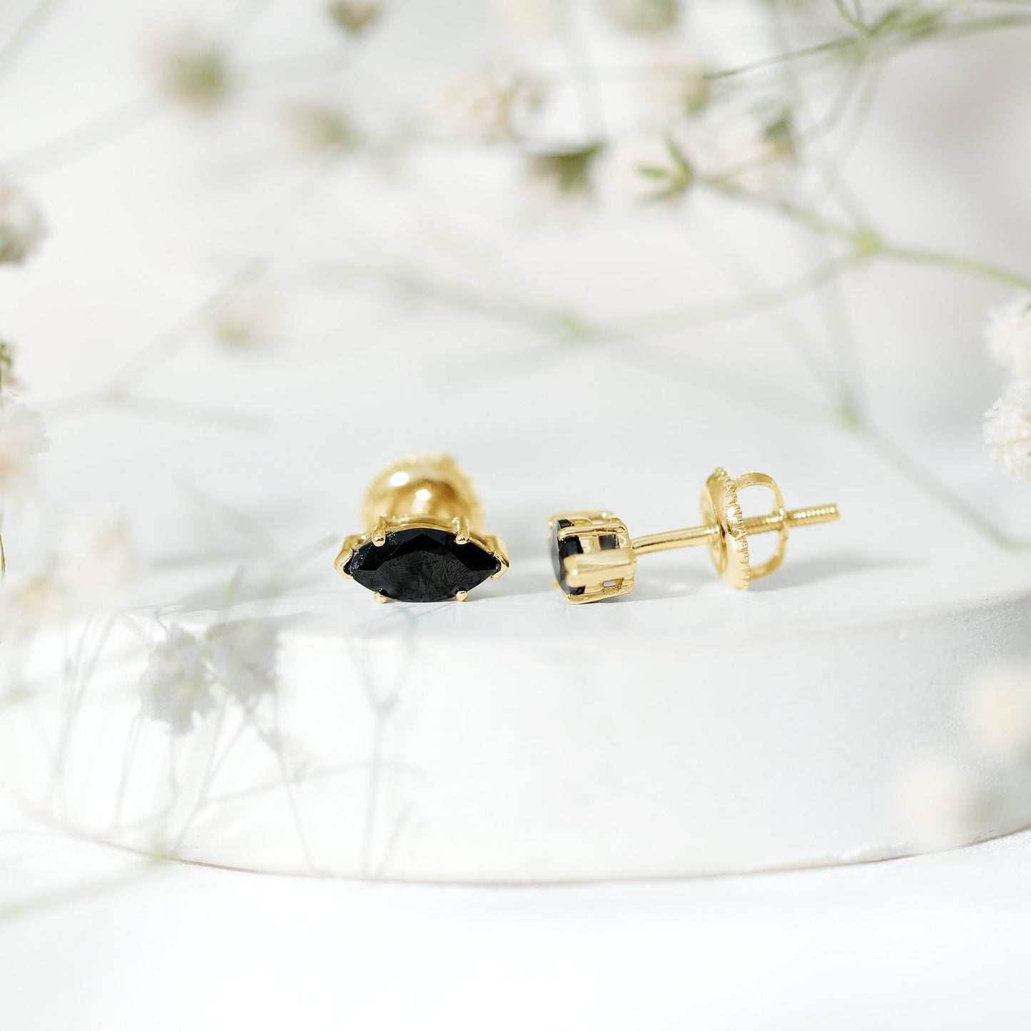 1.4 CT Marquise Black Spinel Solitaire Stud Earrings