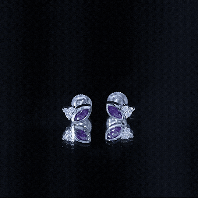 Marquise Cut Amethyst Stud Earrings with Lab Diamond in Sterling Silver