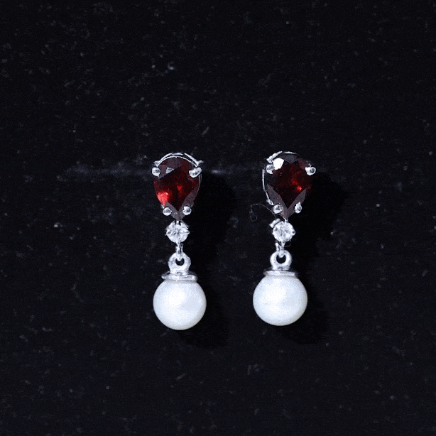 Genuine Freshwater Pearl Drop Earrings with Garnet