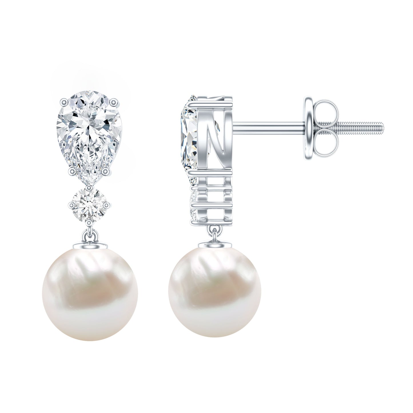 Moissanite and Freshwater Pearl Dangle Drop Earrings