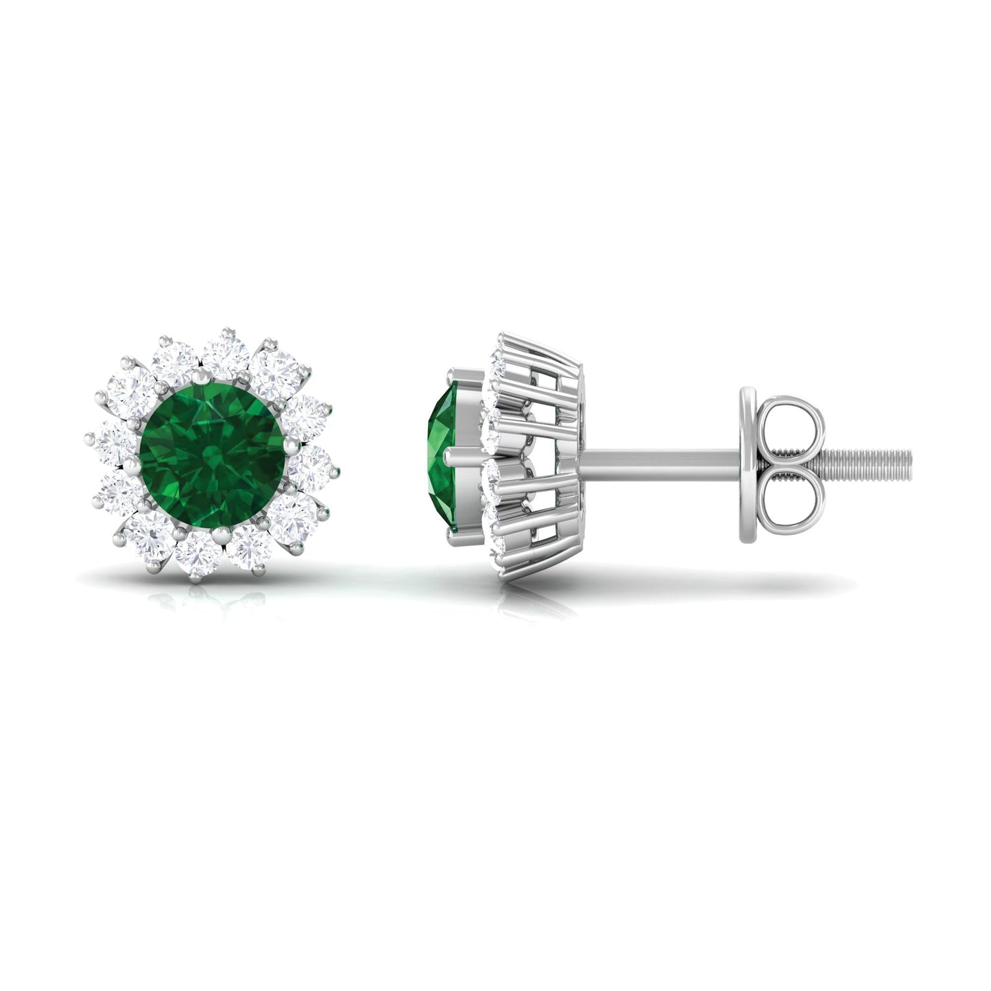 0.5 Carat Certified Created Emerald and Diamond Halo Stud Earrings