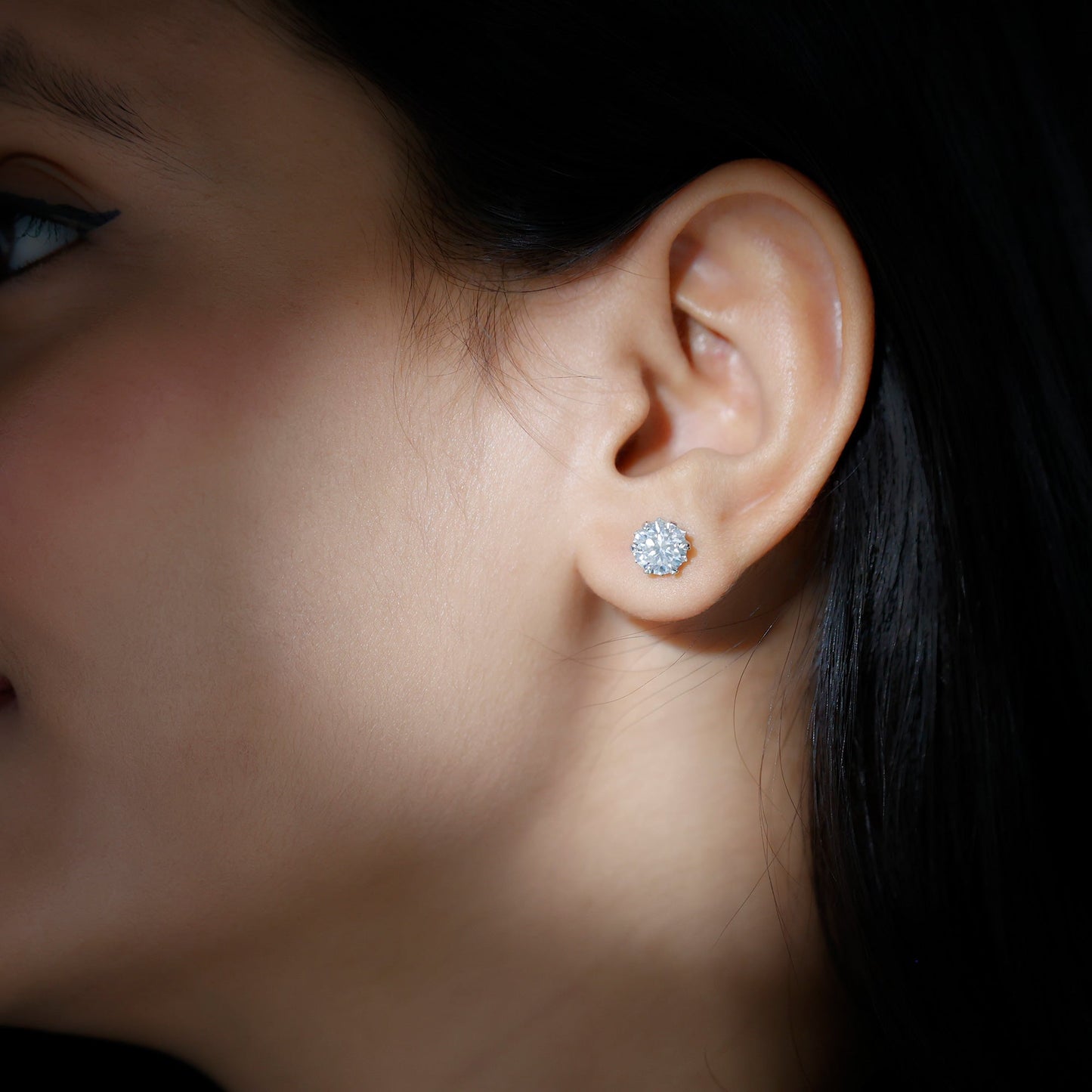 Round 2.7 Carat Moissanite Solitaire Stud Earrings in Sterling Silver