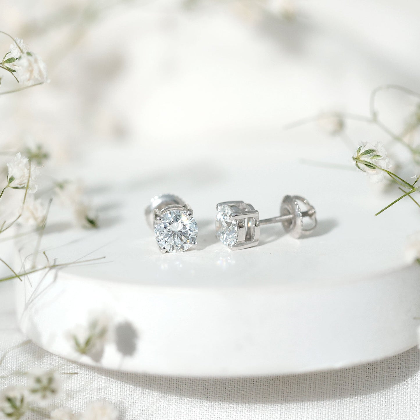 Solitaire 1.9 Carat Lab Grown Diamond Stud Earrings with Screw Back