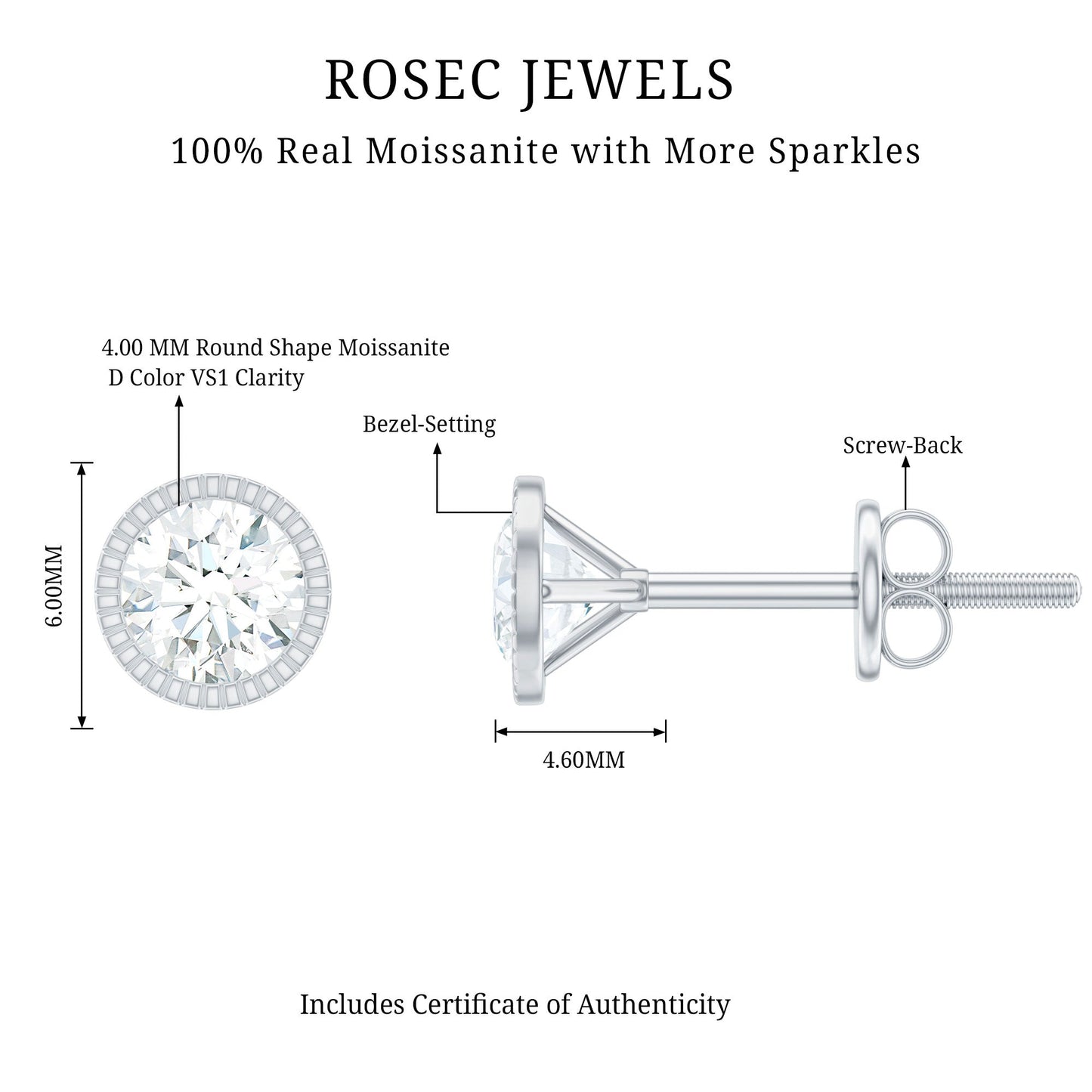 Minimalist Moissanite Stud Earrings in Martini Setting