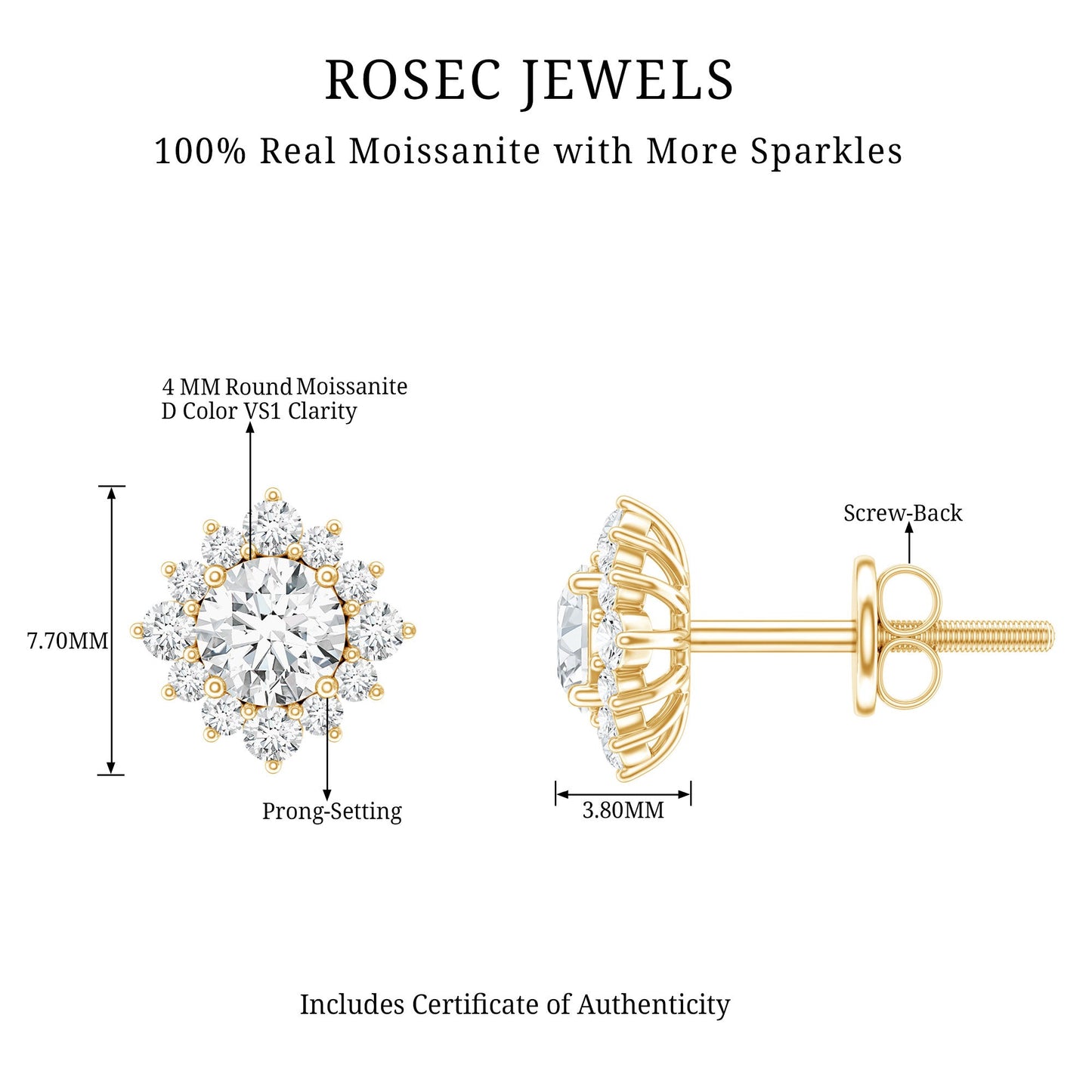 Classic Moissanite Stud Earrings with Halo