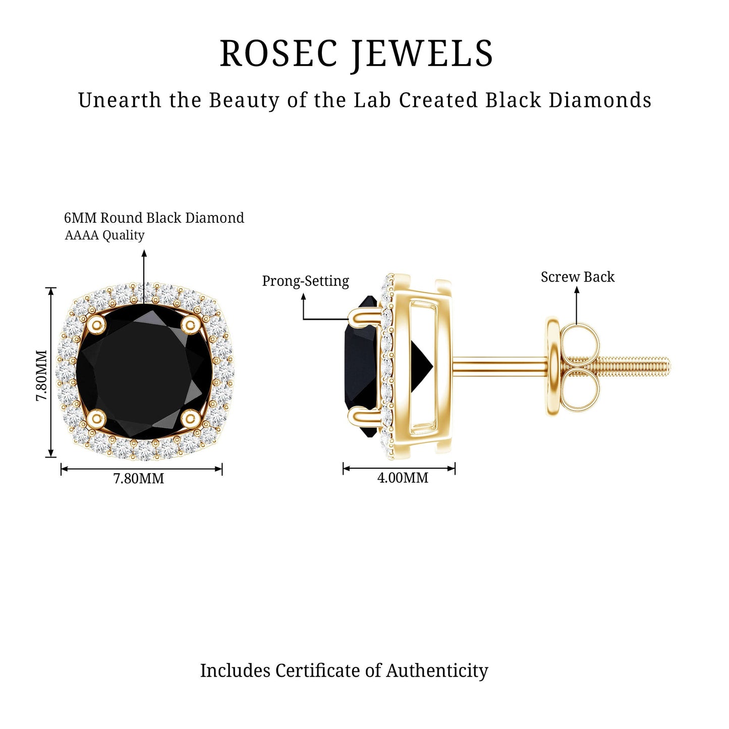Lab Grown Black and White Diamond Halo Stud Earrings