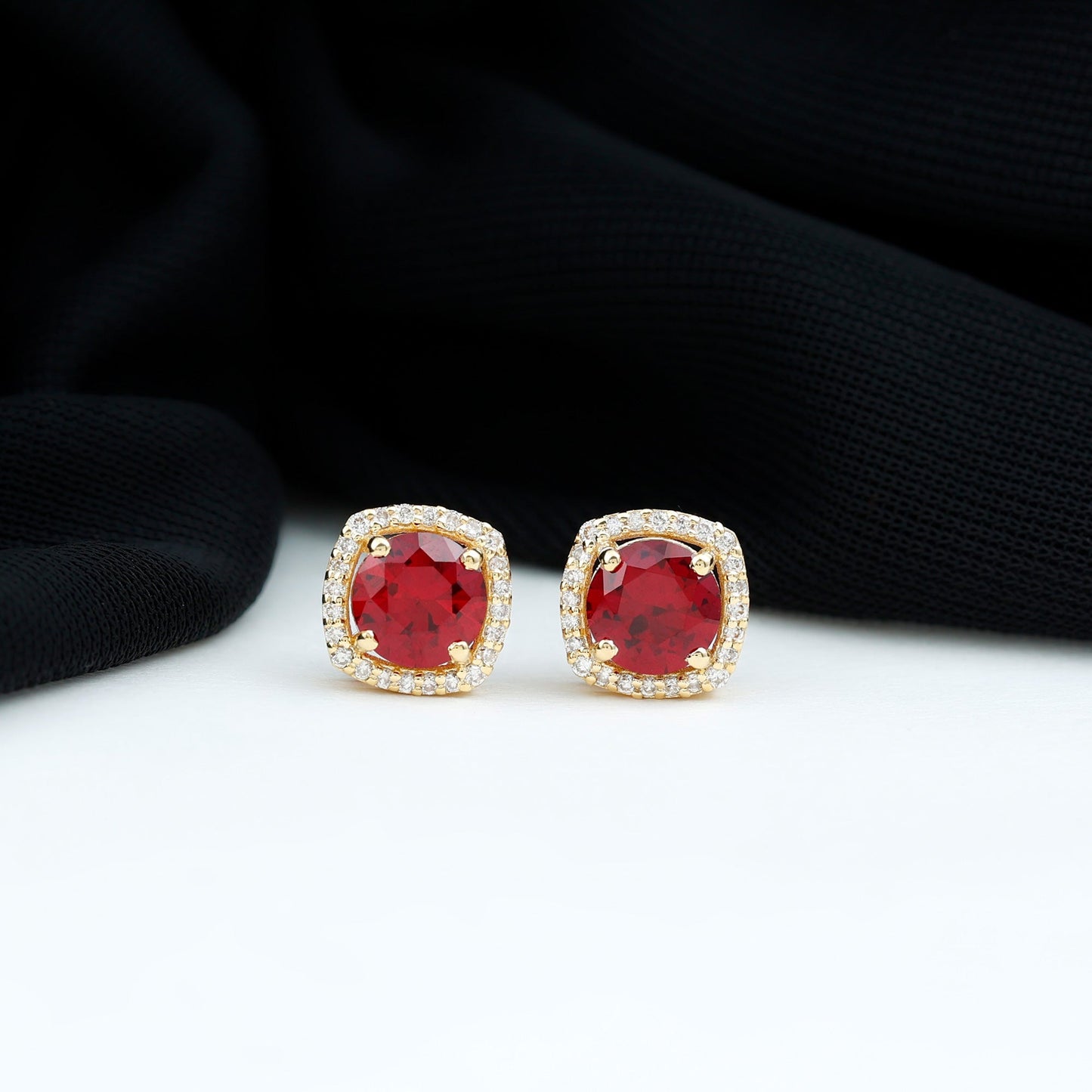 2.7 CT Round Lab Grown Ruby Bridal Stud Earrings with Diamond