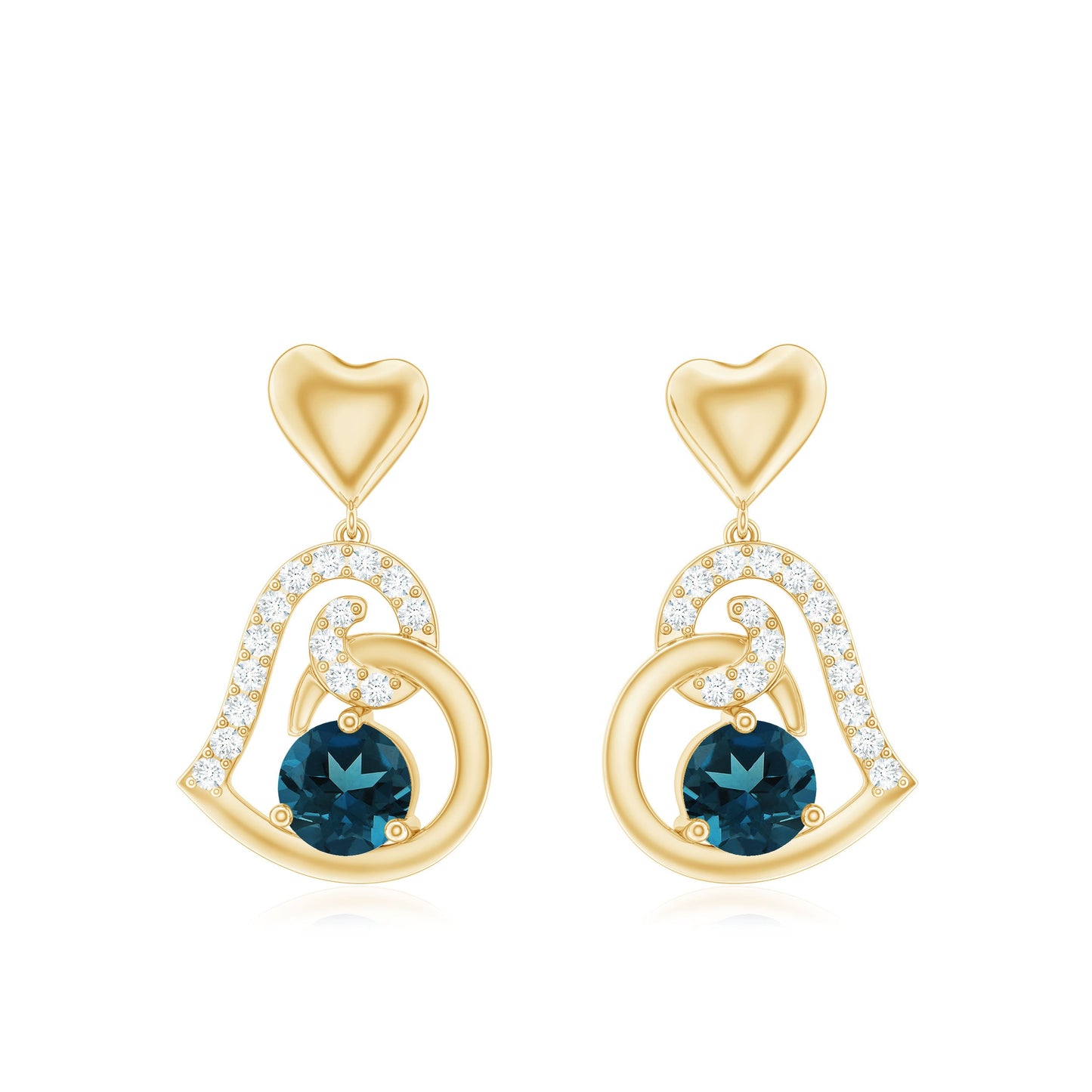 Round London Blue Topaz and Diamond Heart Drop Earring