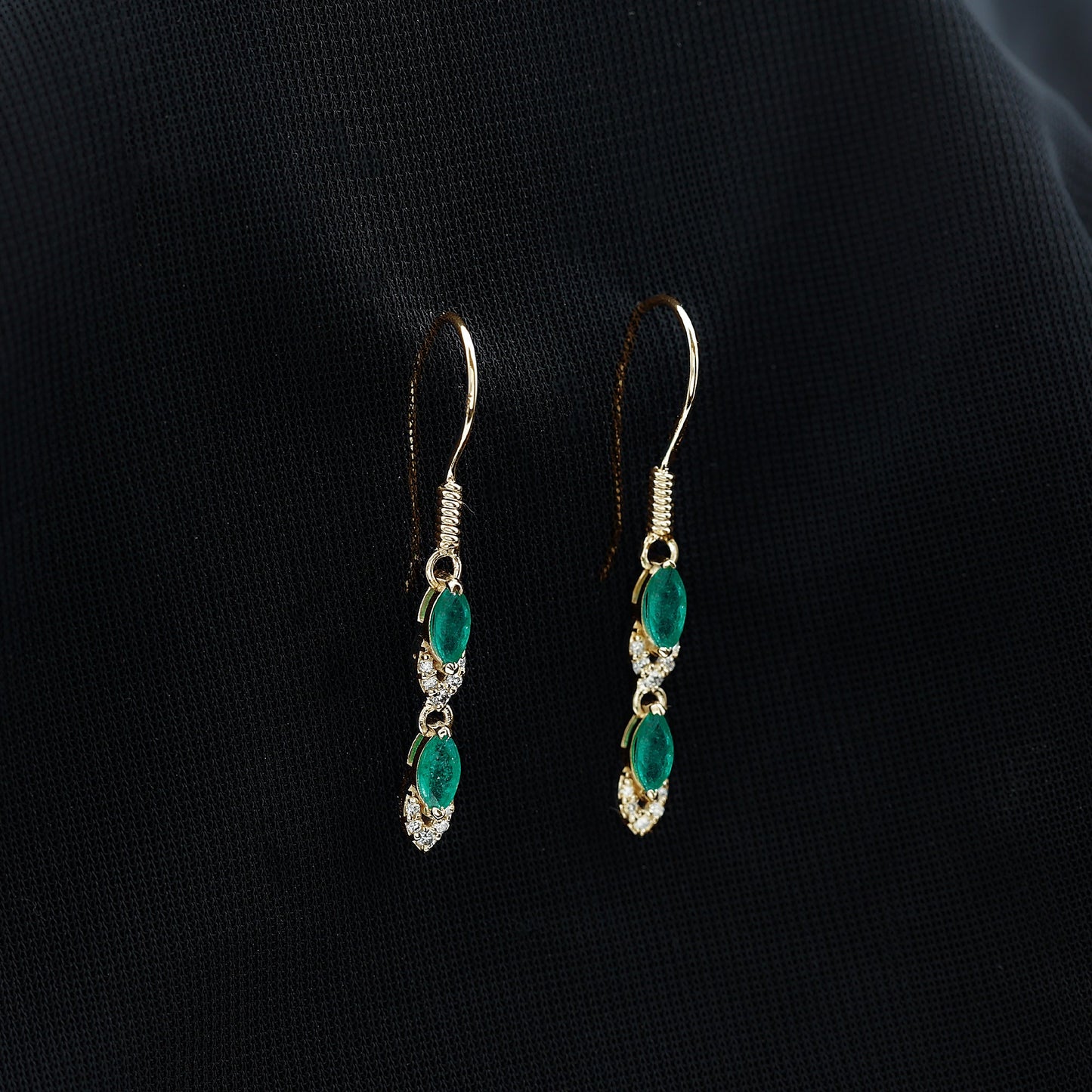 Marquise Cut Emerald Dangle Earrings with Diamond