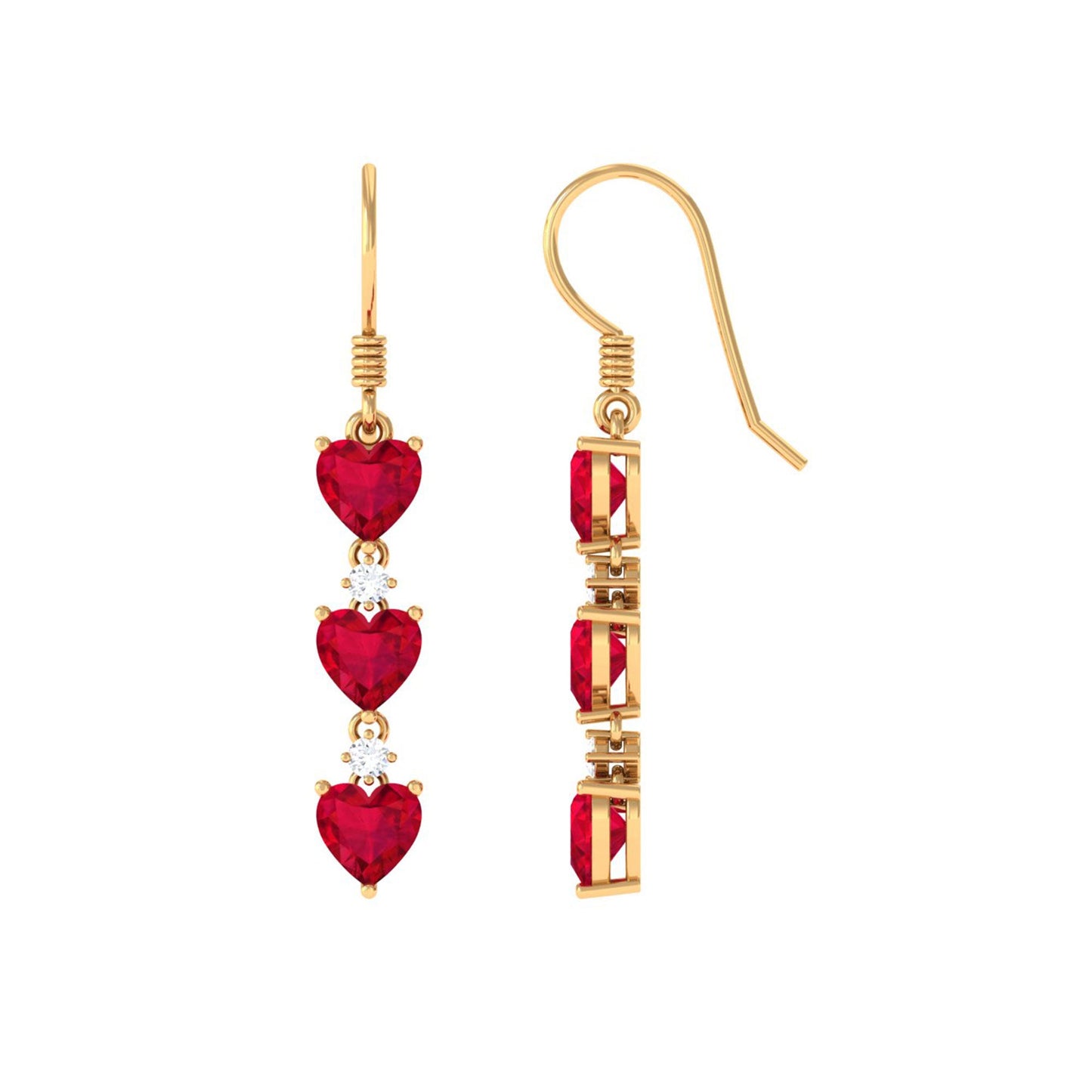 Lab Grown Ruby Heart Dangle Earrings with Diamond