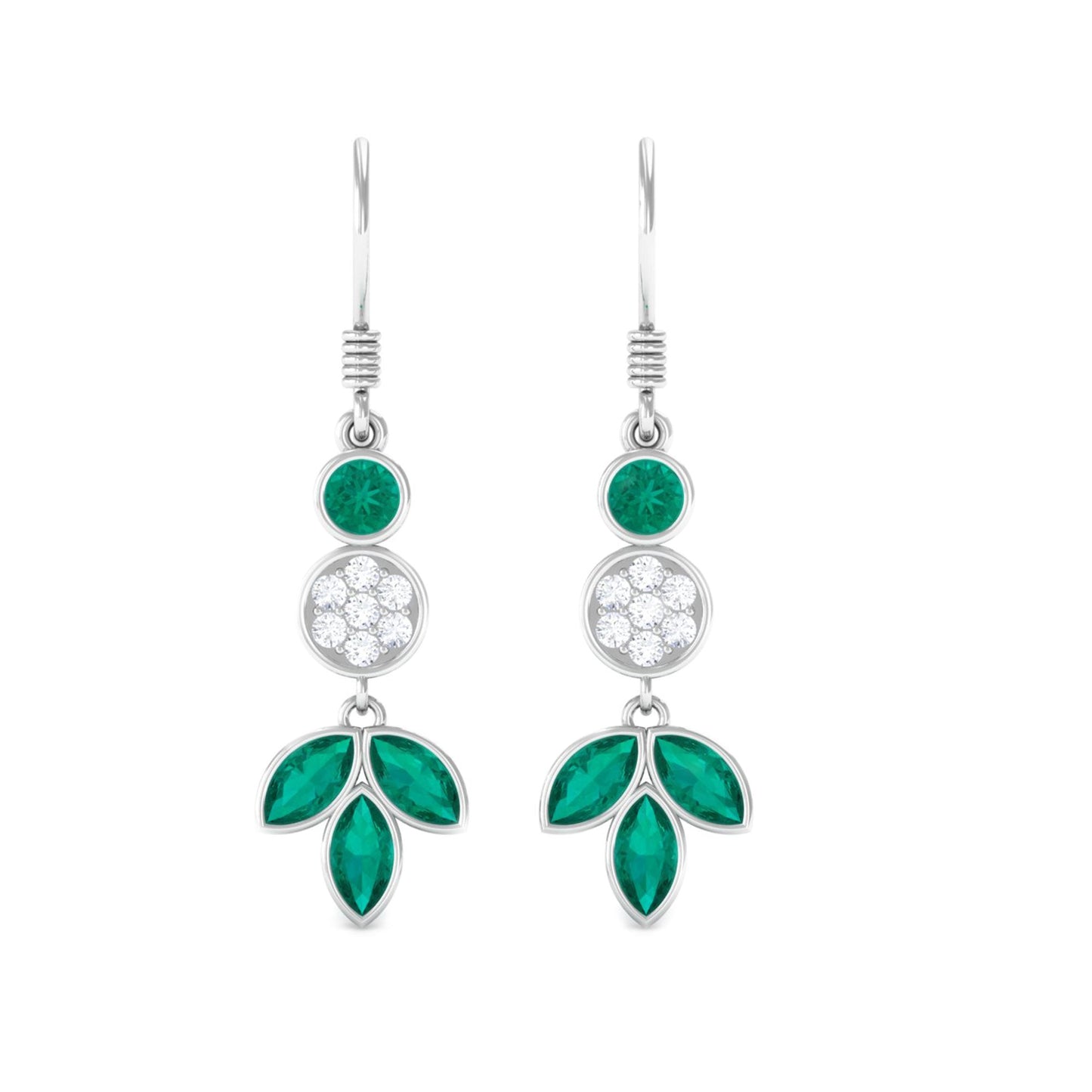 Nature Inspired Emerald Diamond Dangle Earrings