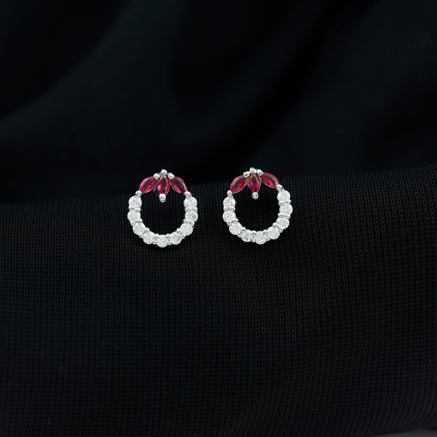 Marquise Cut Lab Created Ruby and Moissanite Eternity Stud Earrings