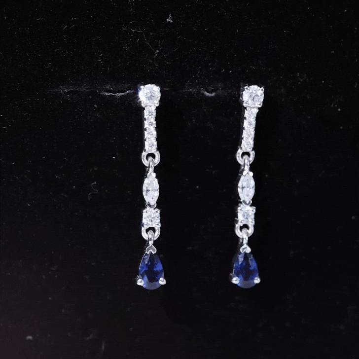 Womens Lab Grown Blue Sapphire Drop Dangle Earrings with Certificate