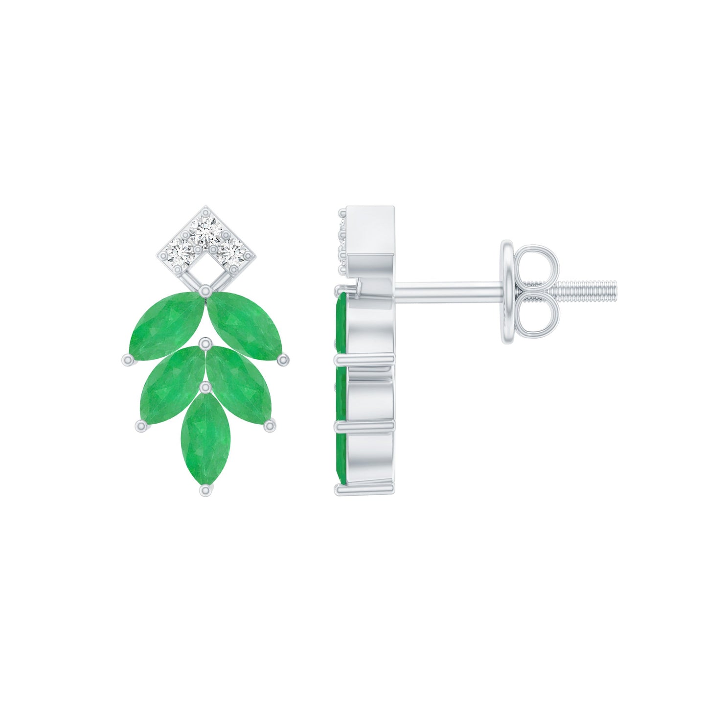Real Emerald Leaf Stud Earrings with Moissanite