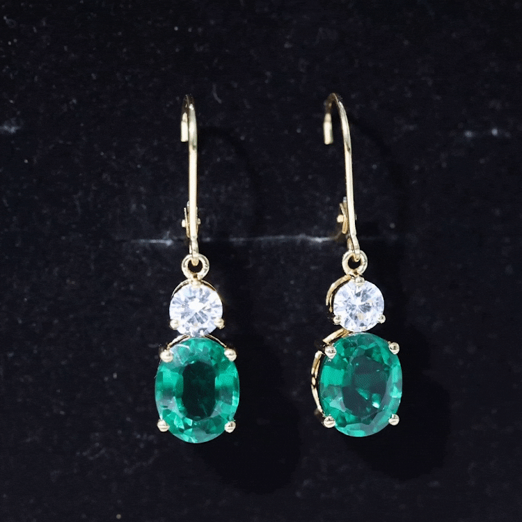 Certified 6 Carat Oval Cut Lab Grown Emerald Drop Hoop Earrings