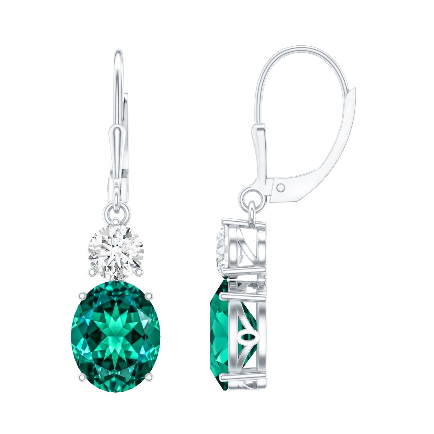 Certified 6 Carat Oval Cut Lab Grown Emerald Drop Hoop Earrings