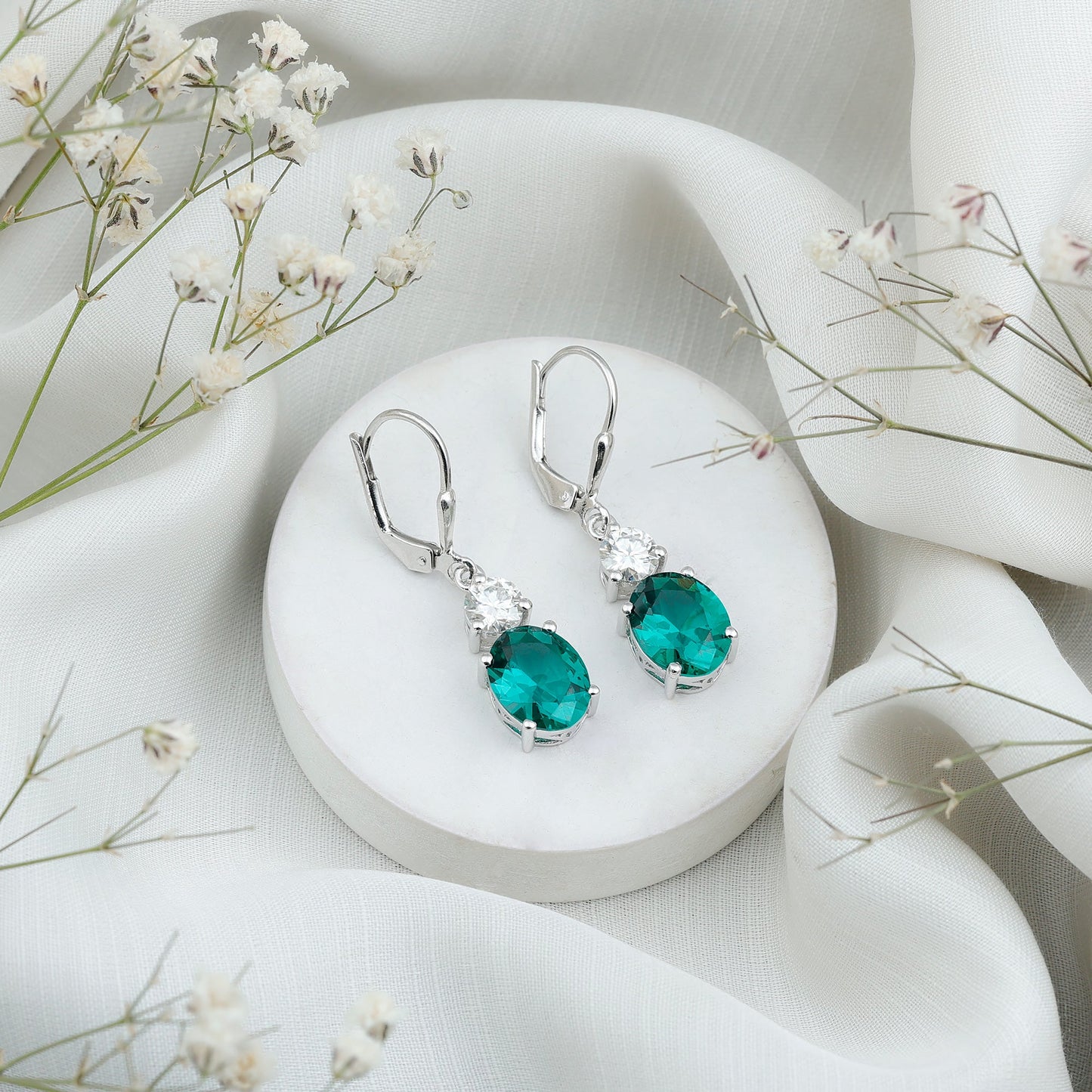 Certified 6 Carat Oval Cut Lab Grown Emerald Drop Hoop Earrings