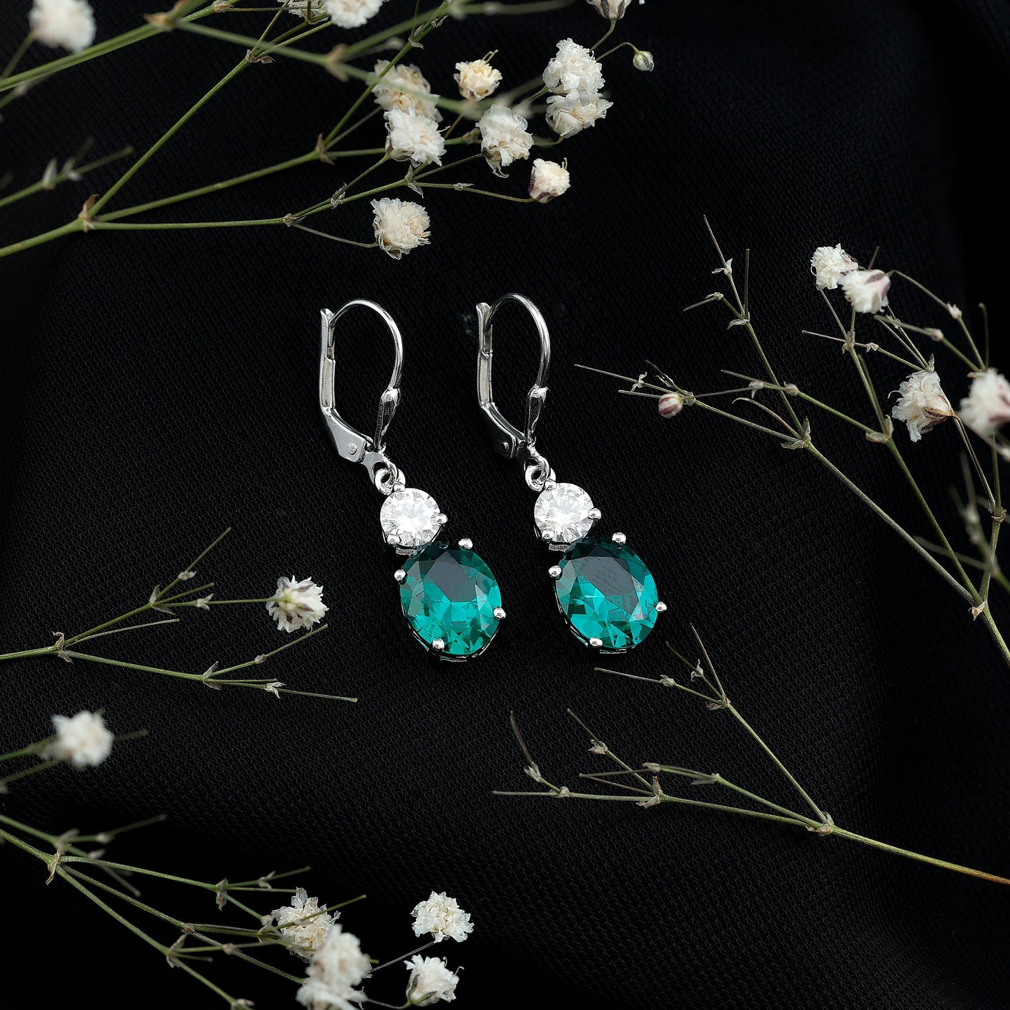 Certified 6 Carat Oval Cut Lab Grown Emerald Drop Hoop Earrings