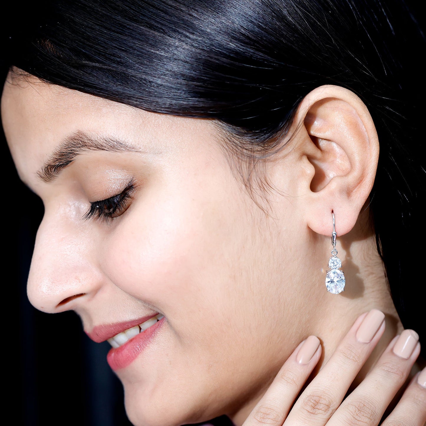 Certified Cubic Zirconia Hoop Drop Earrings with Lever Back