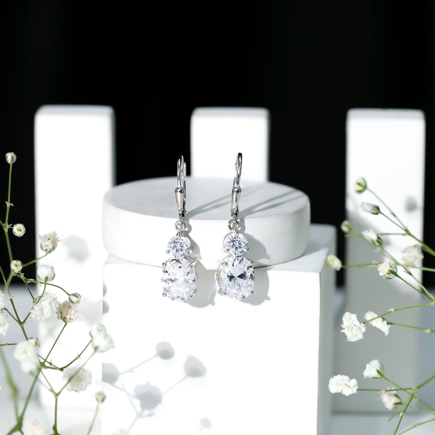 Certified Cubic Zirconia Hoop Drop Earrings with Lever Back