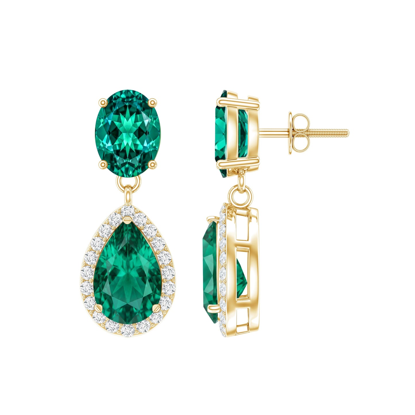 Lab Created Emerald Classic Dangle Earrings with Moissanite