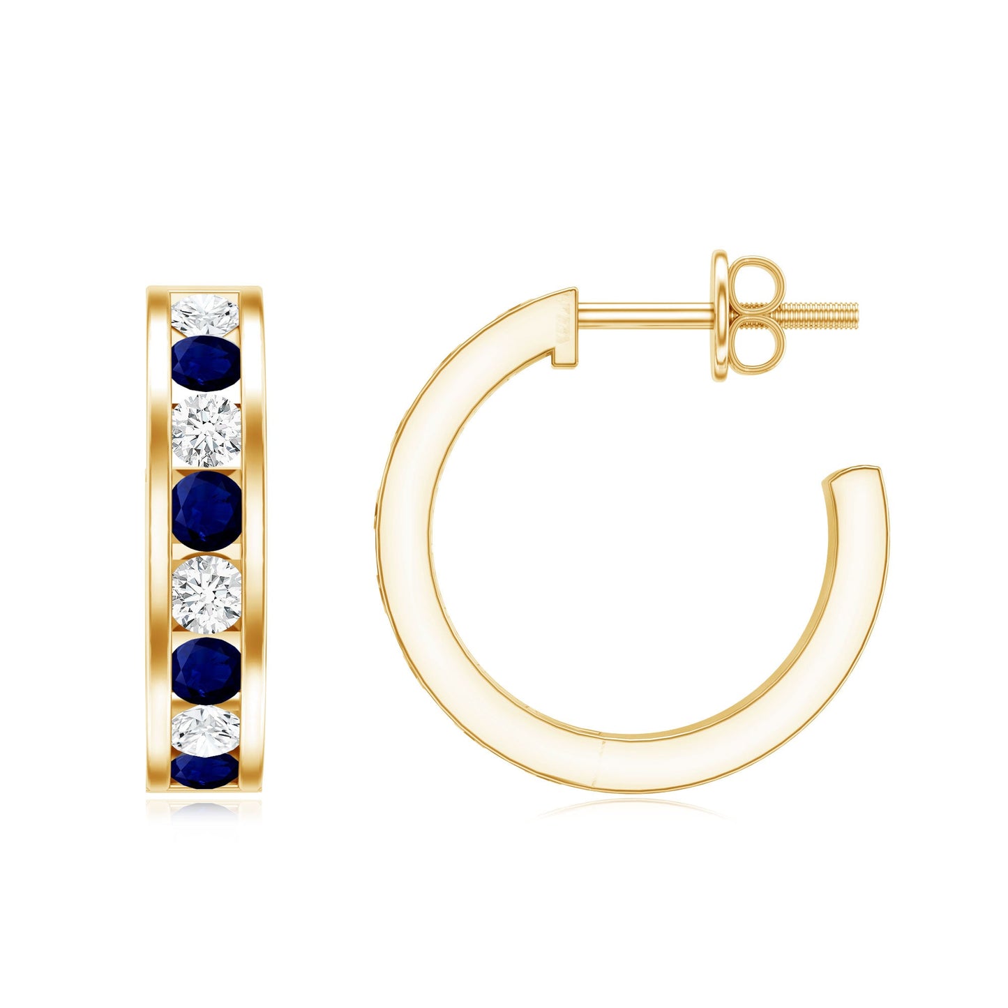 Blue Sapphire Hoop Earrings with Lab Grown Diamond