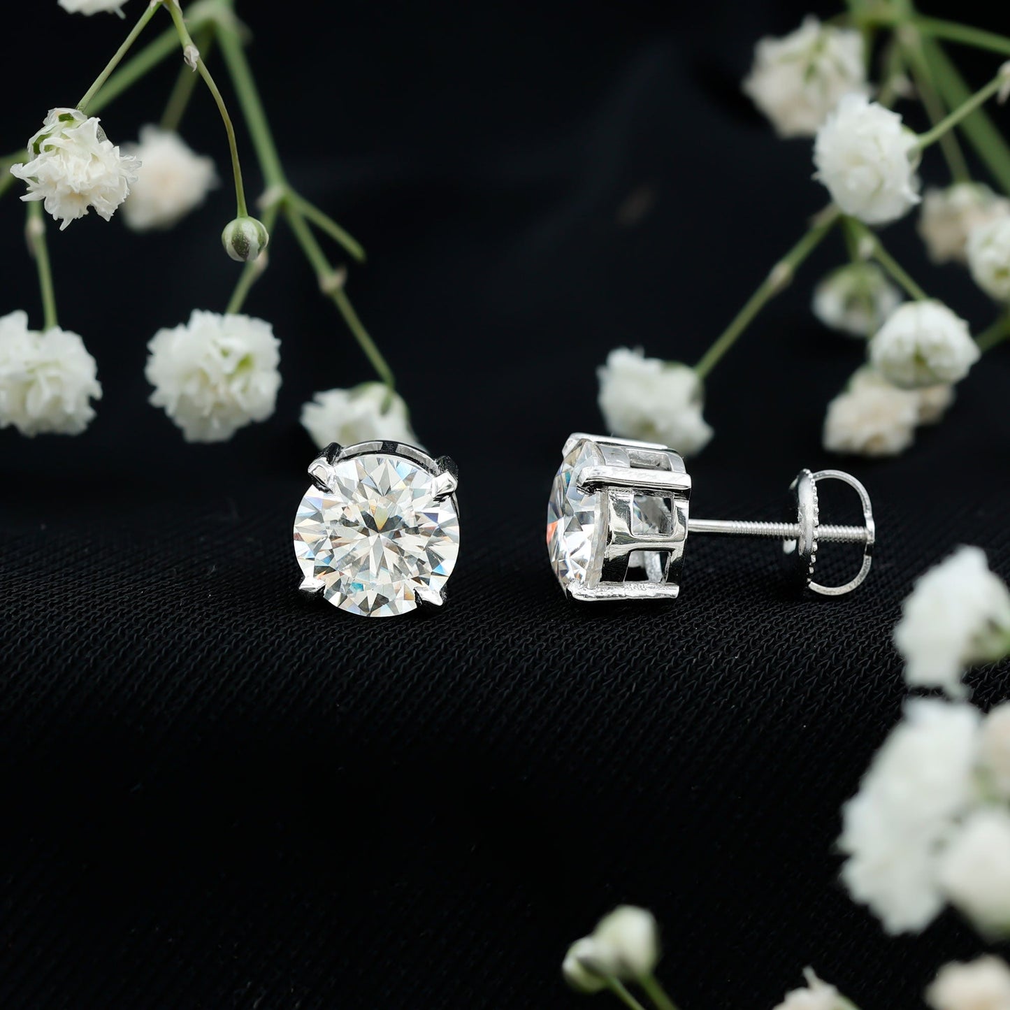 Certified 4 Carat Moissanite Stud Earrings in Silver