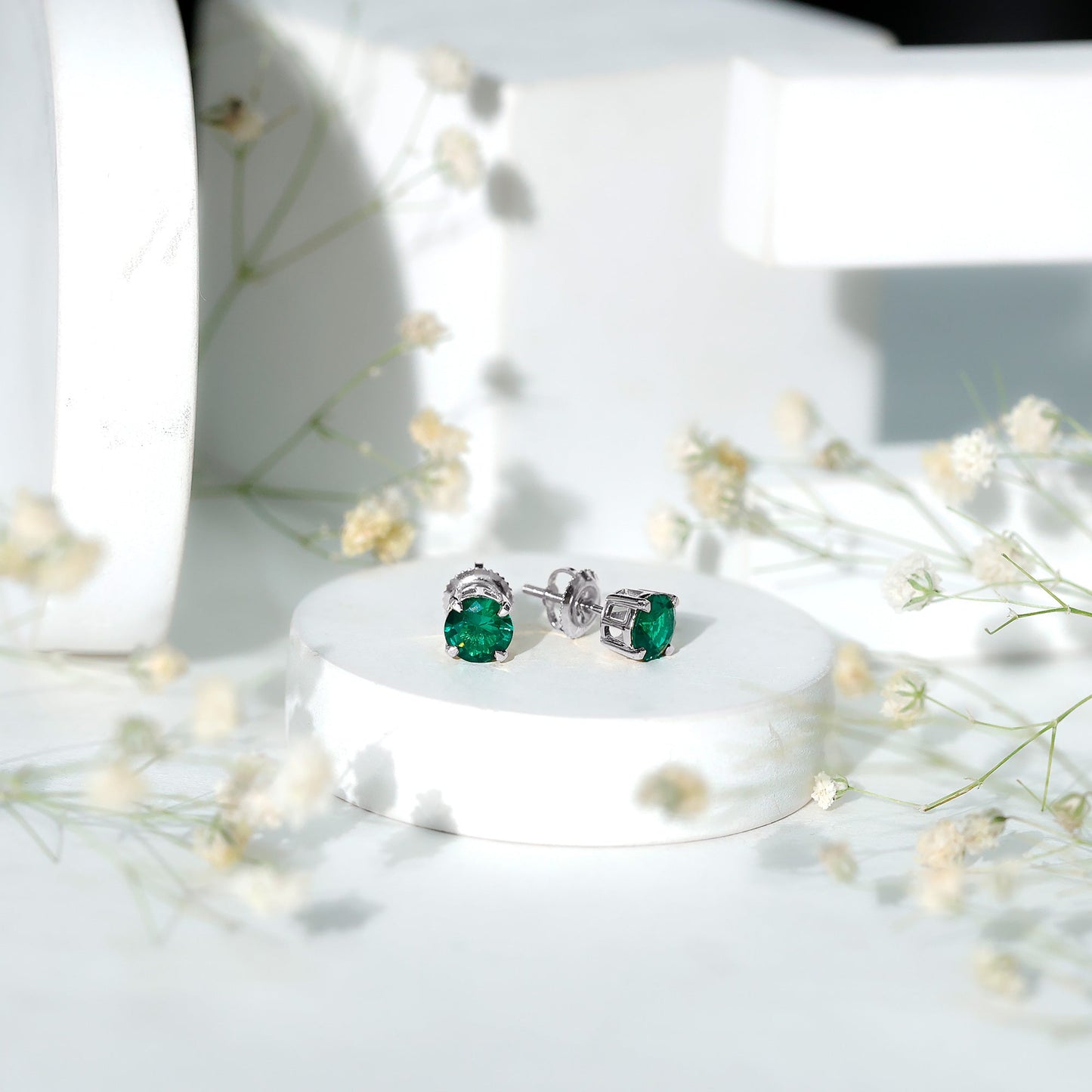 1.6 Carat Round Lab Created Emerald Solitaire Stud Earrings