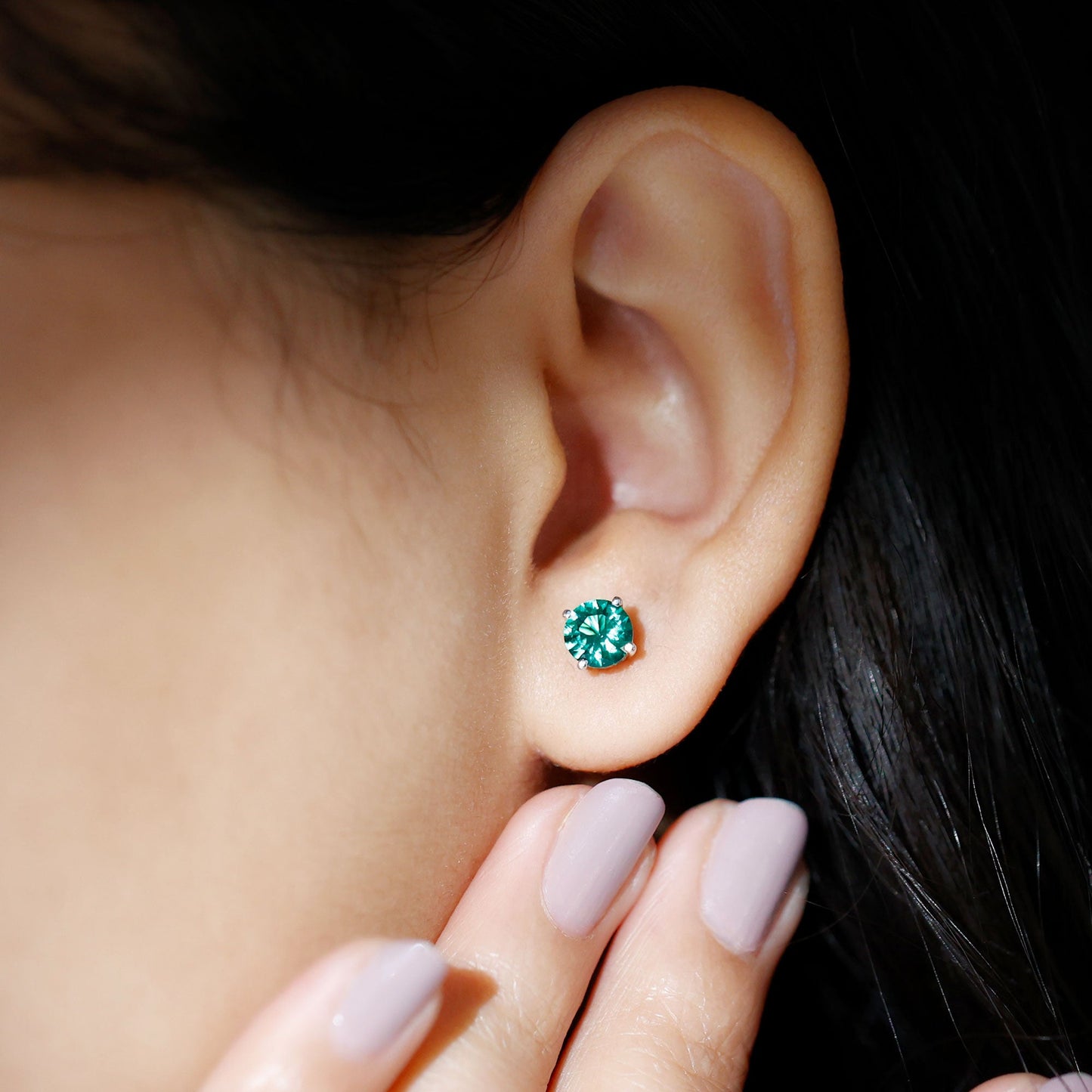 1.6 Carat Round Lab Created Emerald Solitaire Stud Earrings