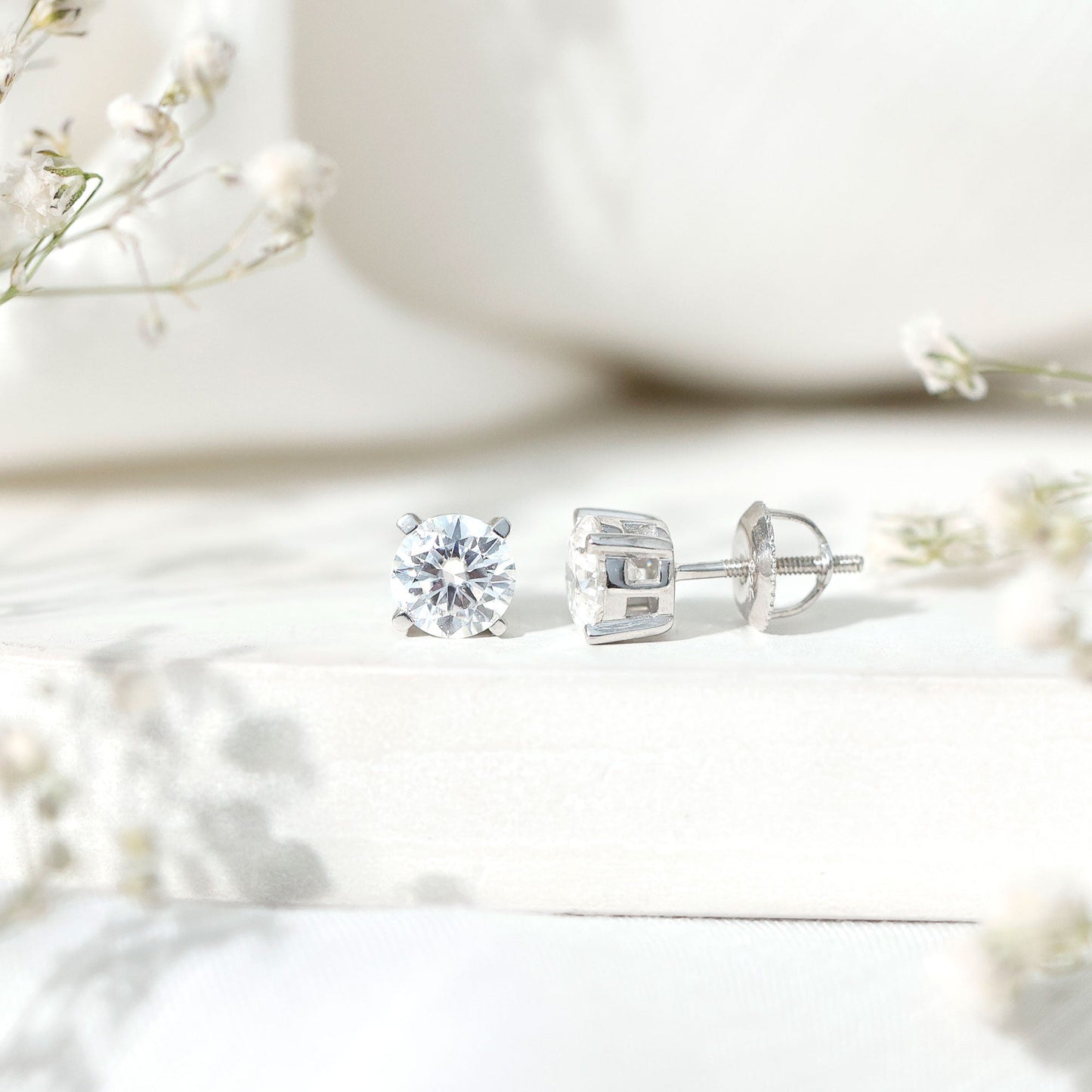 2 Carat Moissanite Solitaire Stud Earrings in Silver