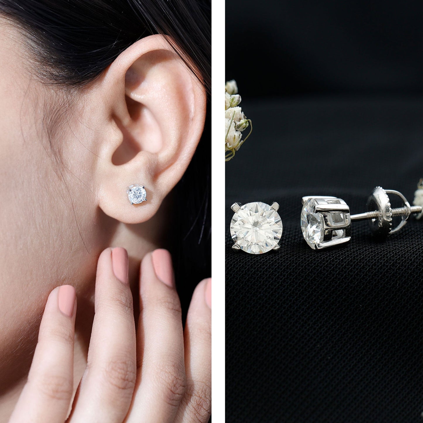 2 Carat Moissanite Solitaire Stud Earrings with Screw Backs