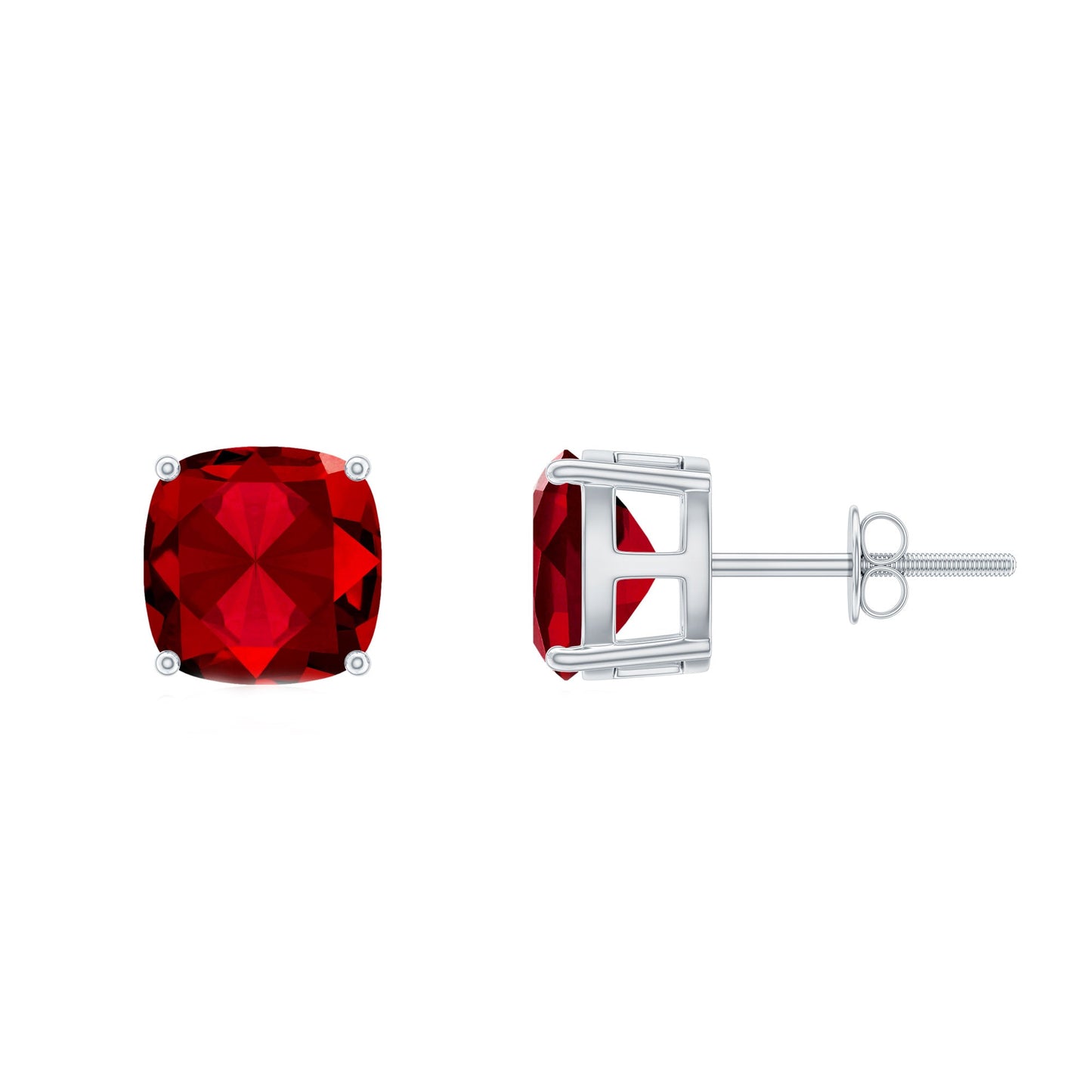 4 Carat Cushion Cut Created Ruby Solitaire Stud Earrings