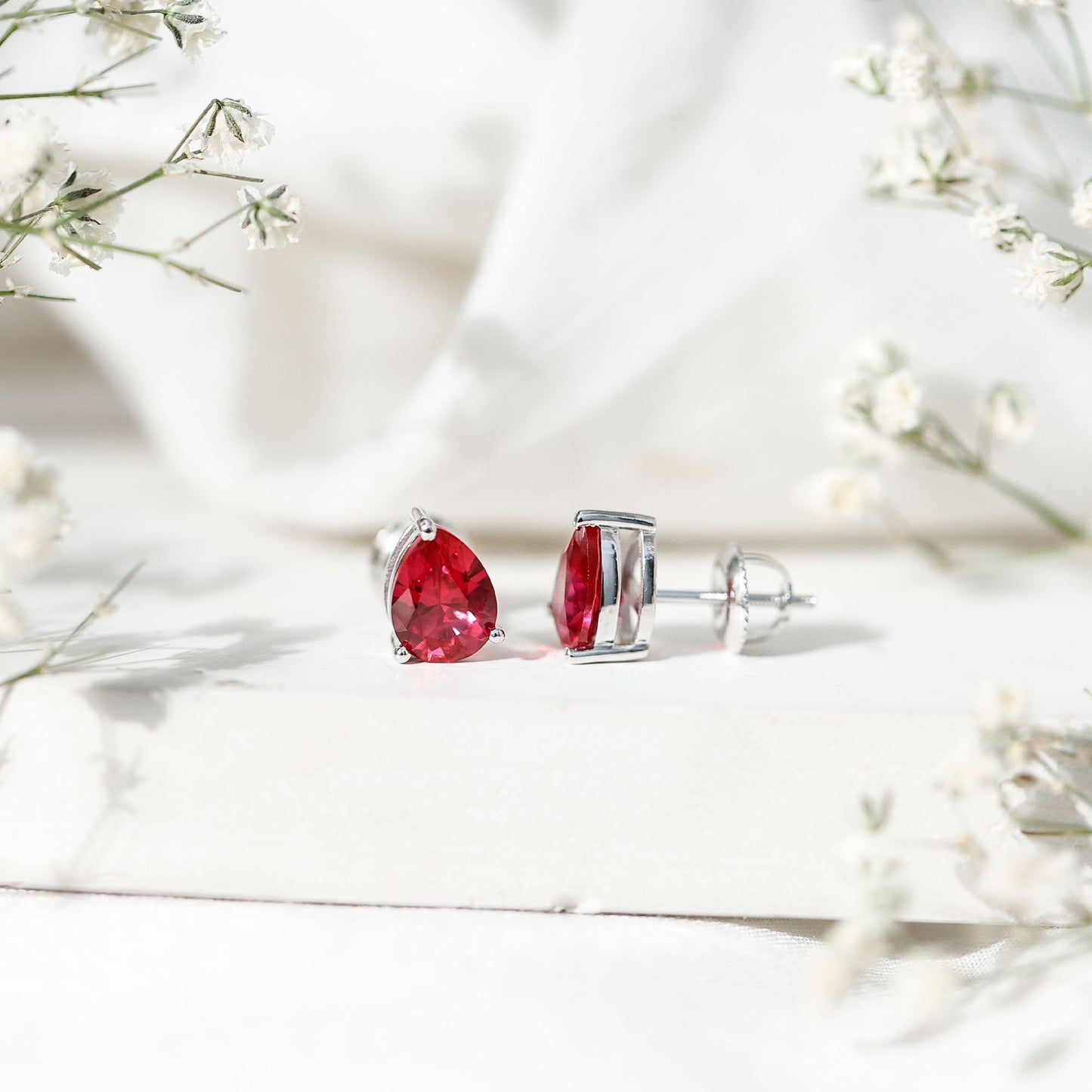 2 Carat Lab Created Ruby Teardrop Stud Earrings for Women