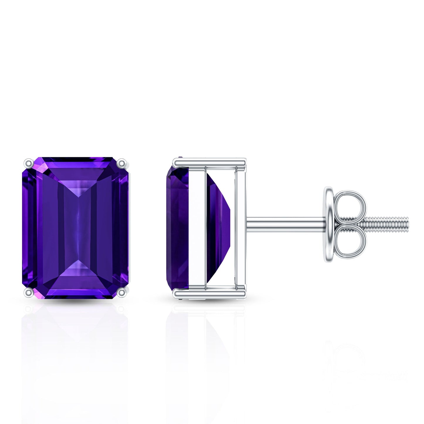 2.8 Carat Emerald Cut Amethyst Solitaire Stud Earrings