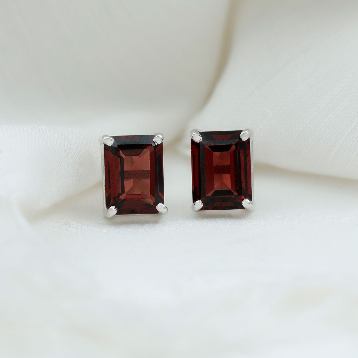 Real 4.32 Carat Emerald Cut Garnet Stud Earrings with Screw on Backs