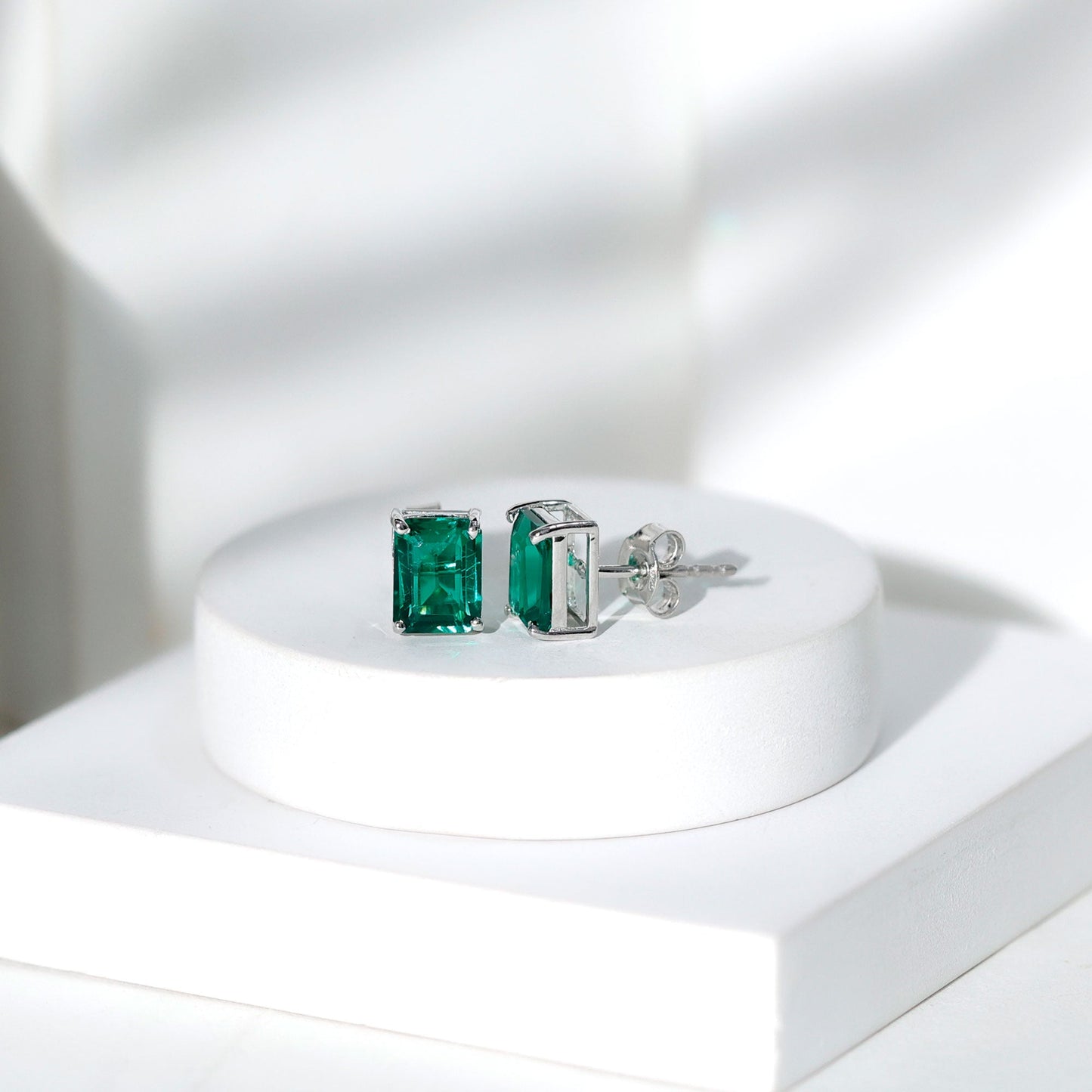 3.3 Carat Emerald Cut Lab Grown Emerald Solitaire Stud Earrings